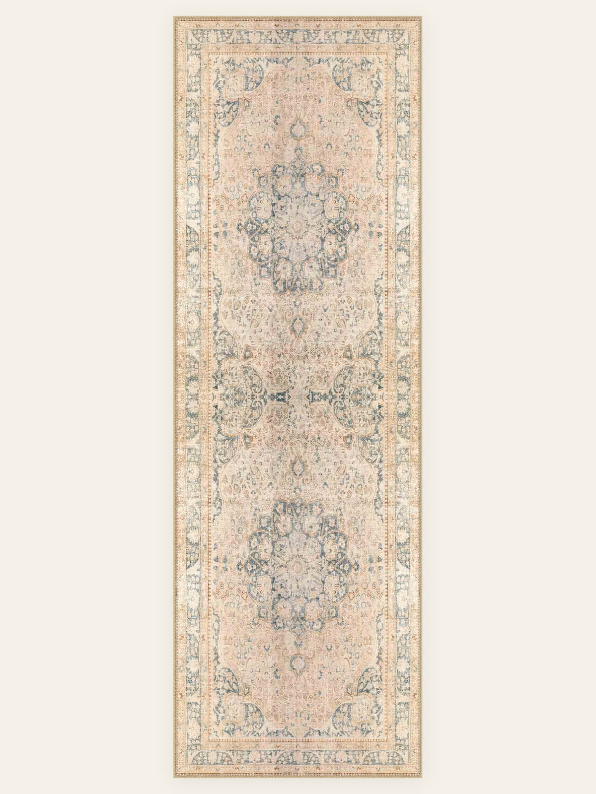 Porcelain Bloom washable rug, runner shape, top view