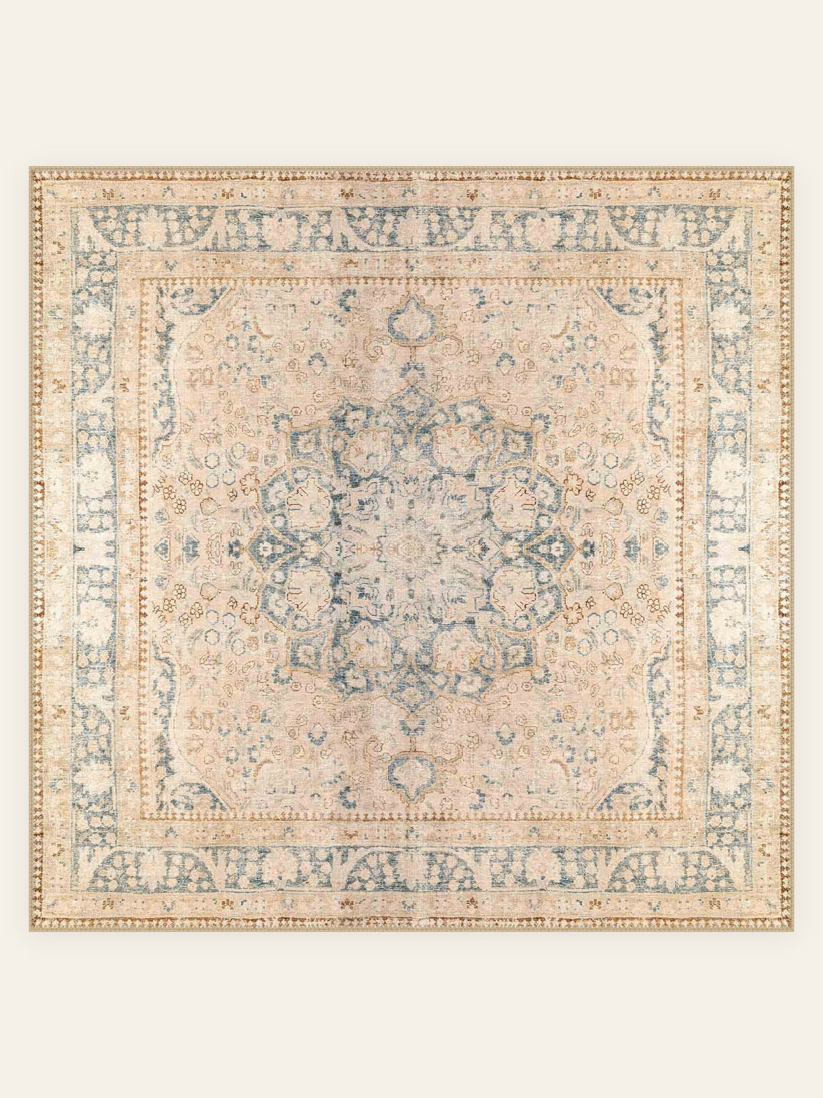 Tapis lavable Porcelain Bloom, forme carrée, vu de dessus