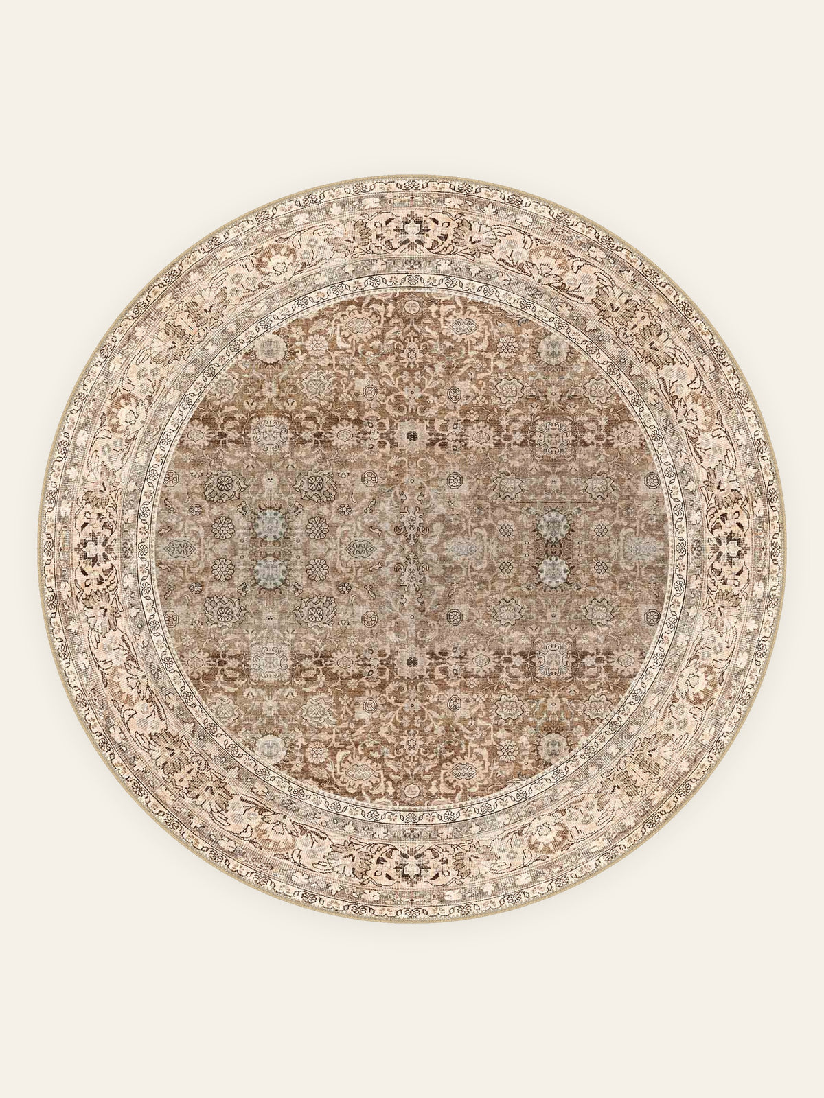 Walnut Garden washable rug, round shape, top view