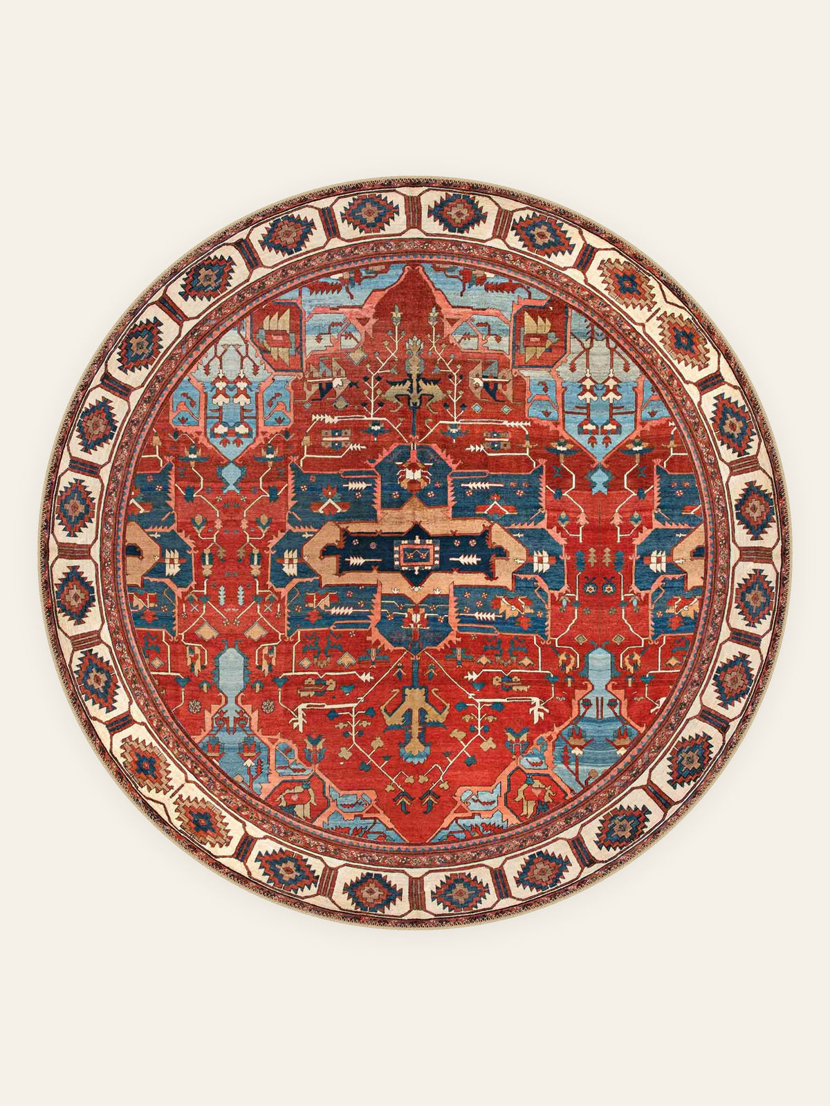 Serapi Flame washable rug, round shape, top view