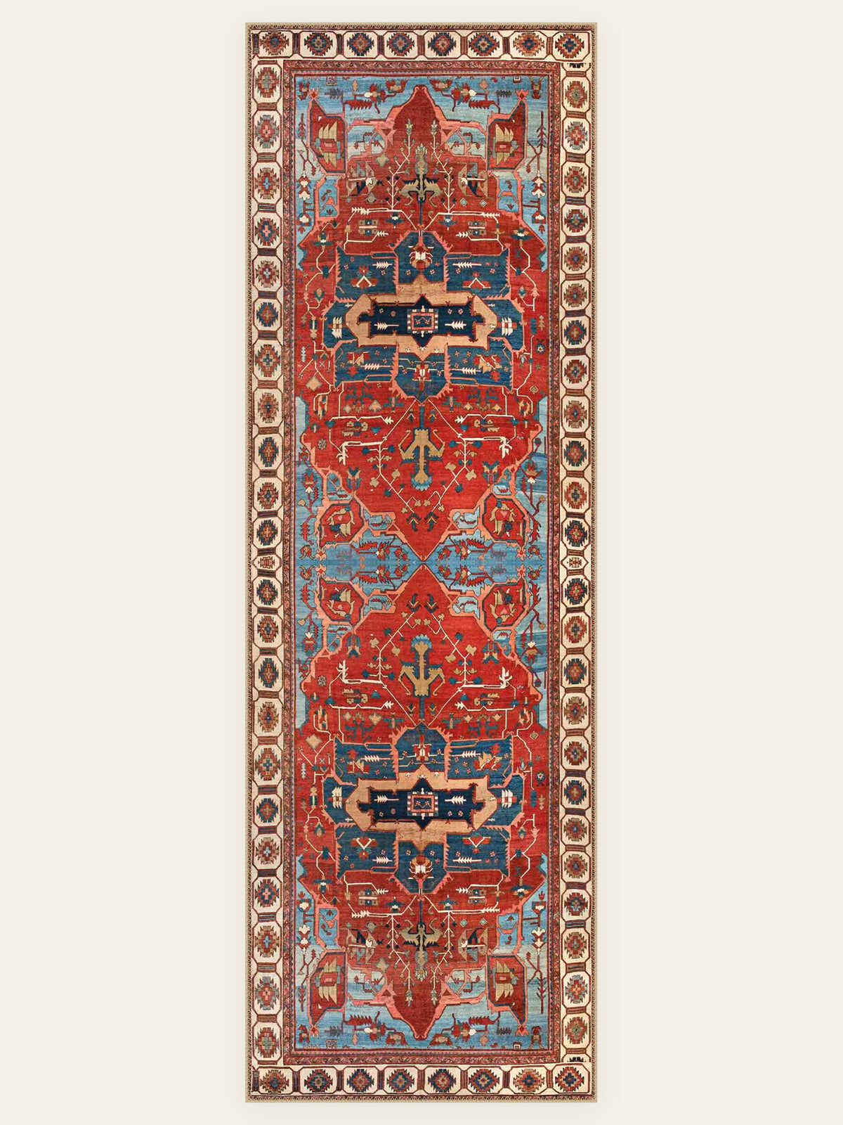 Serapi Flame washable rug, runner shape, top view