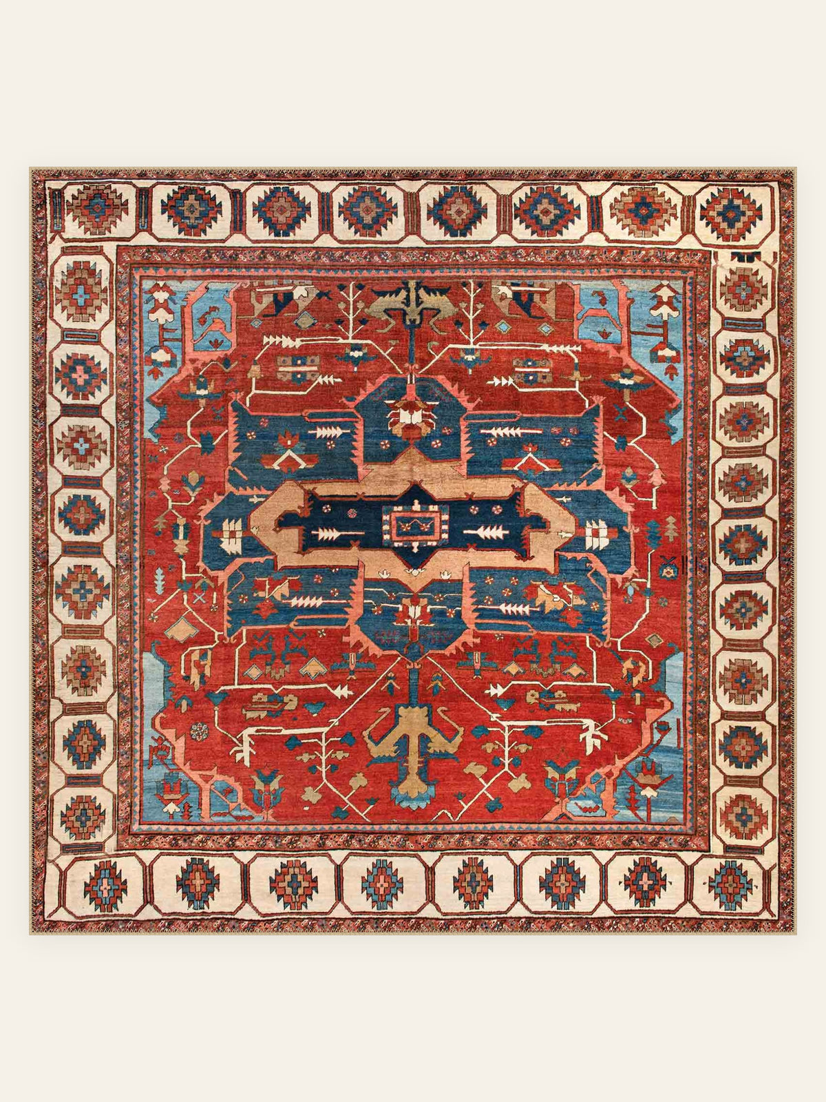 Tapis lavable Serapi Flame, forme carrée, vu de dessus