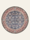 Navy Rosette washable rug, round shape, top view