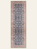 Navy Rosette washable rug, runner shape, top view