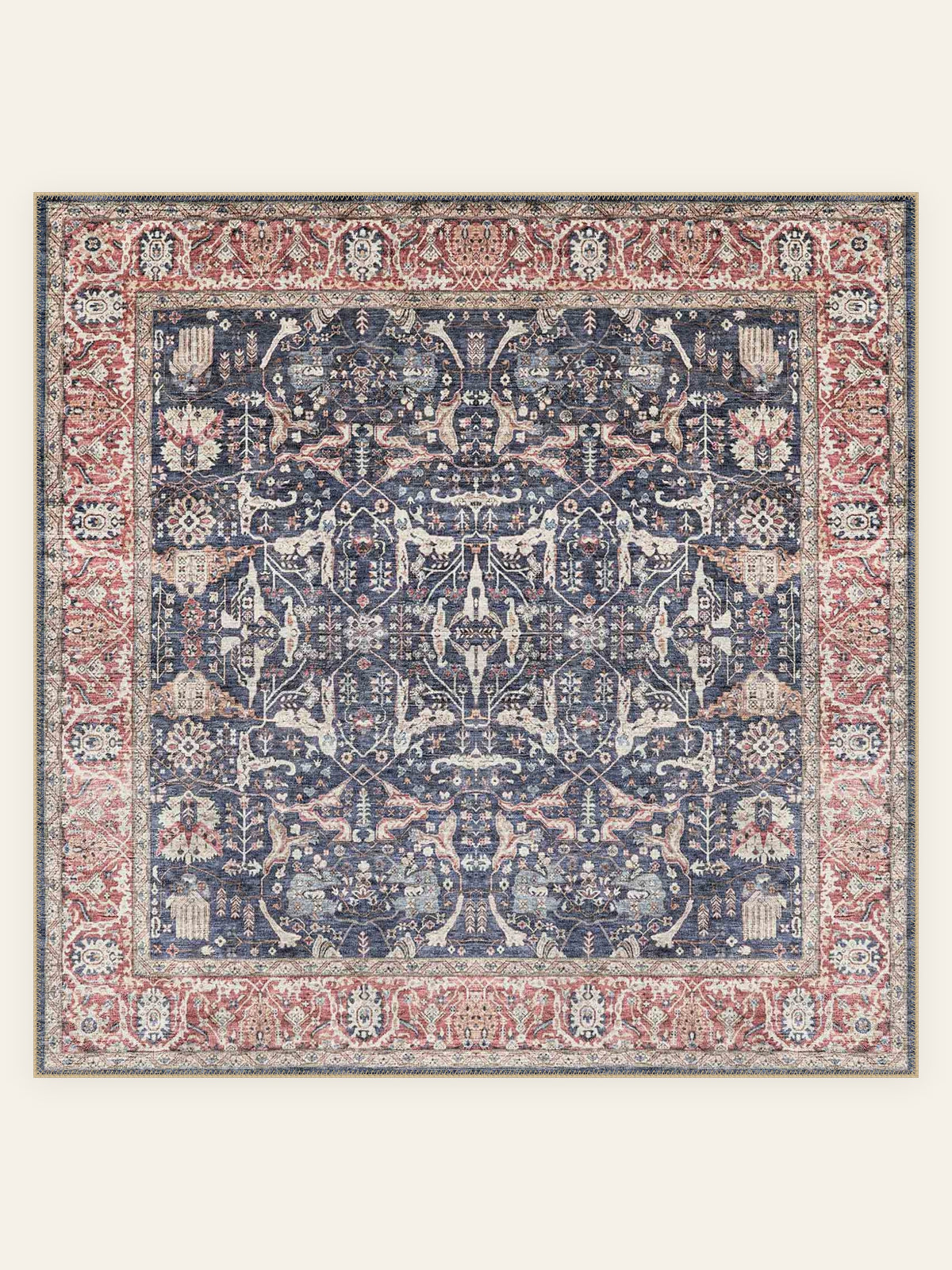 Tapis lavable Navy Rosette, forme carrée, vu de dessus