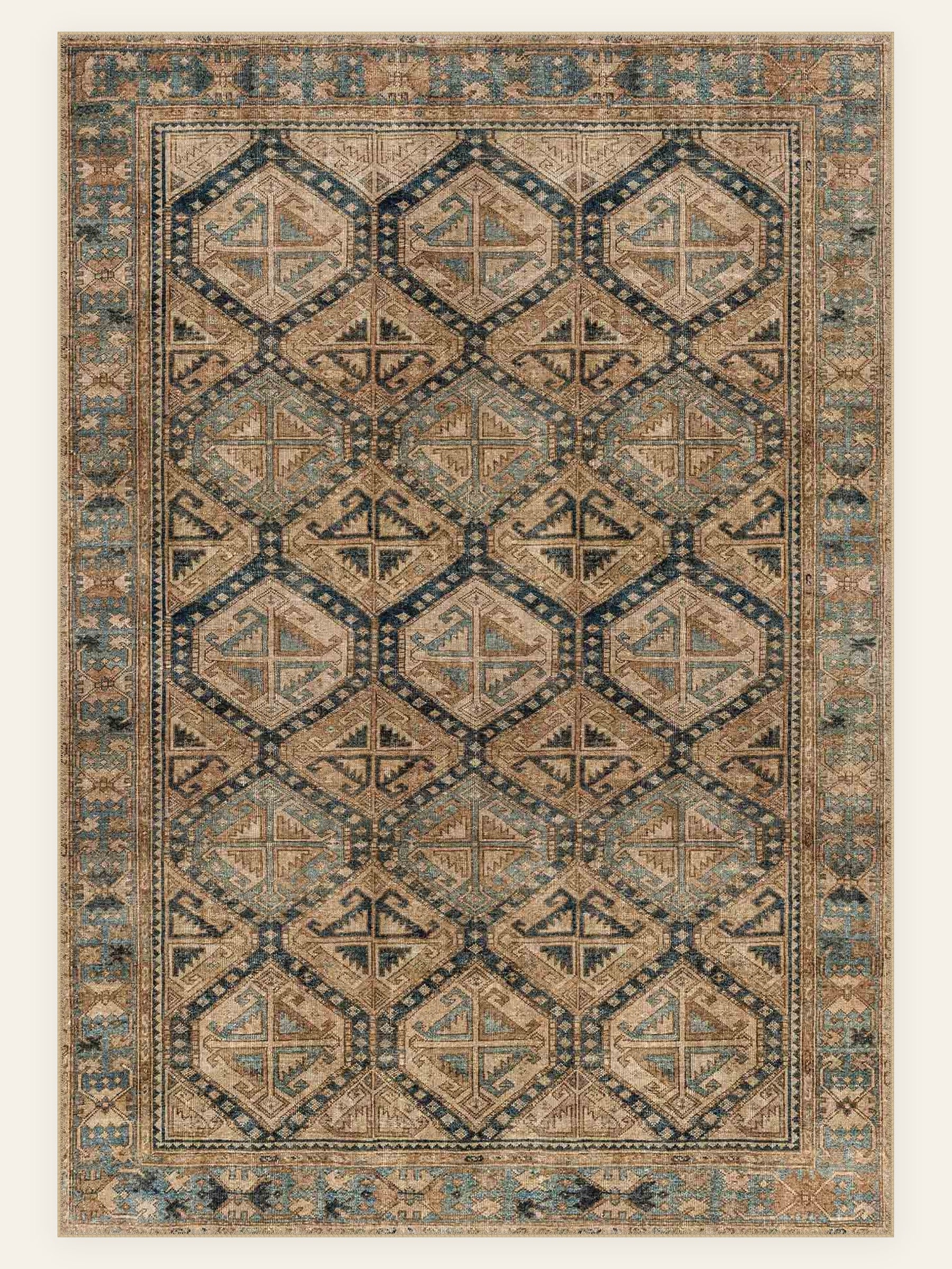 Honeycomb Tribe washable rug, rectangle shape, top view