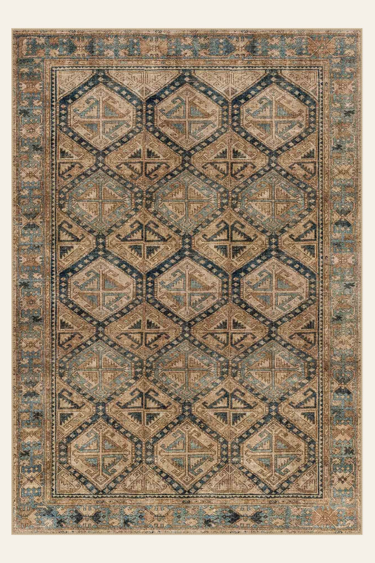 Honeycomb Tribe washable rug, rectangle shape, top view