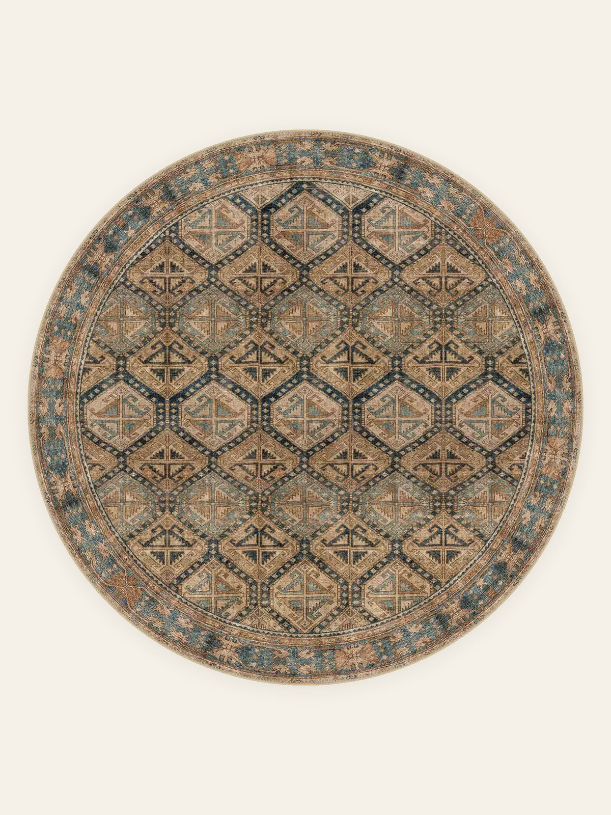 Honeycomb Tribe washable rug, round shape, top view