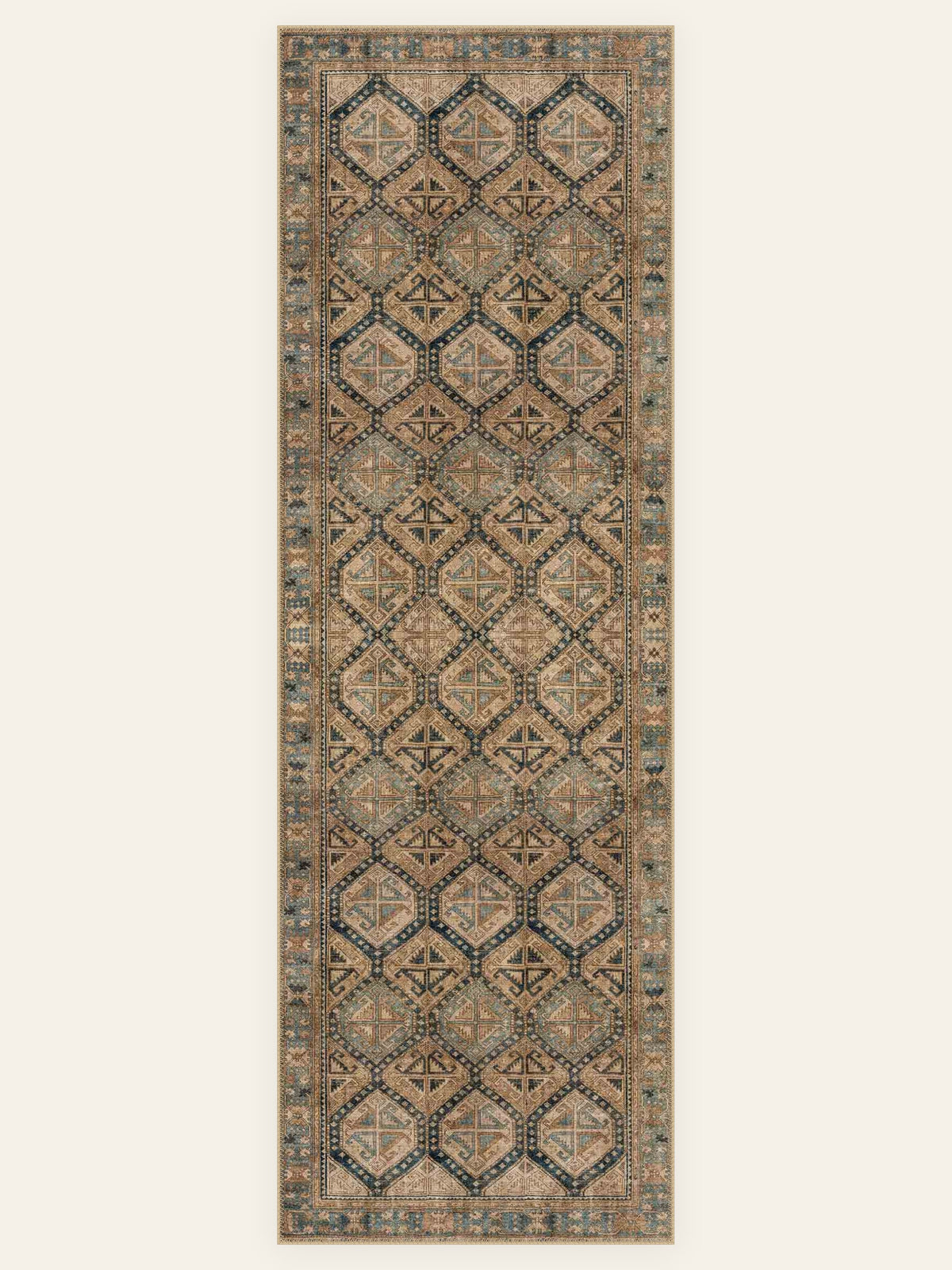 Honeycomb Tribe washable rug, runner shape, top view