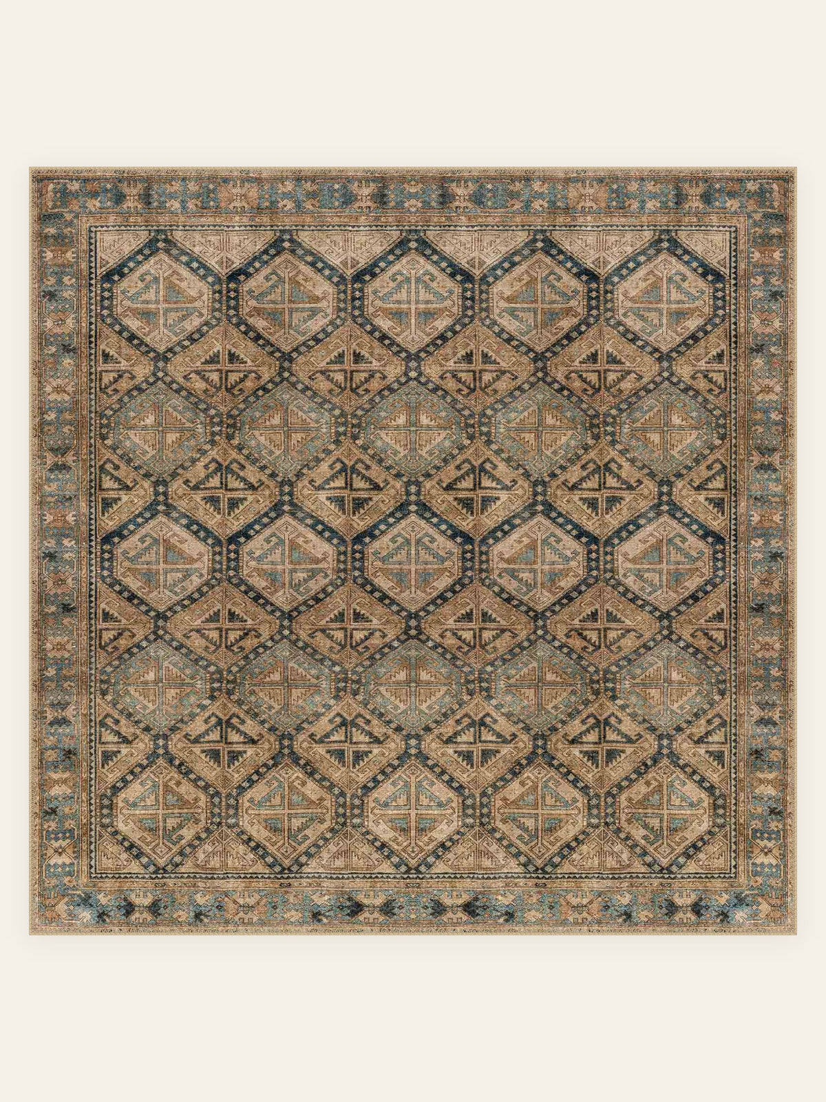 Tapis lavable Honeycomb Tribe, forme carrée, vu de dessus