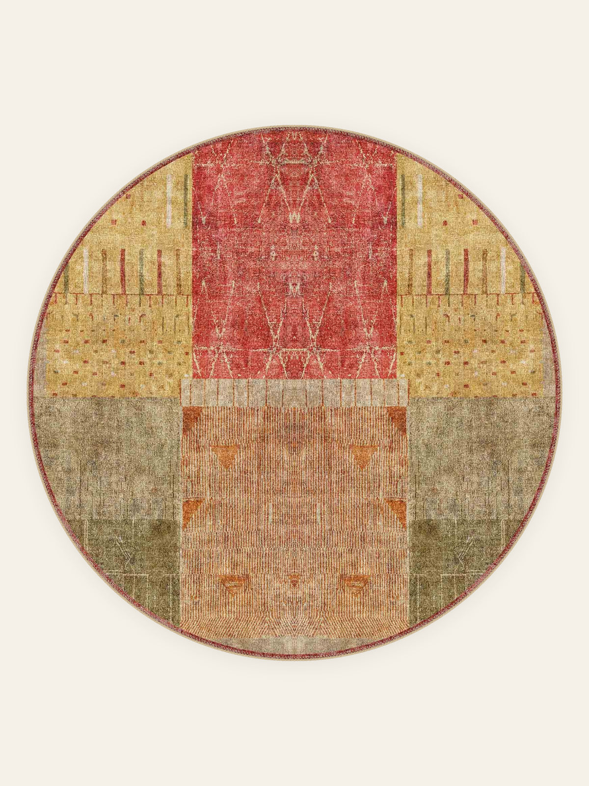 Gabbeh Harvest washable rug, round shape, top view