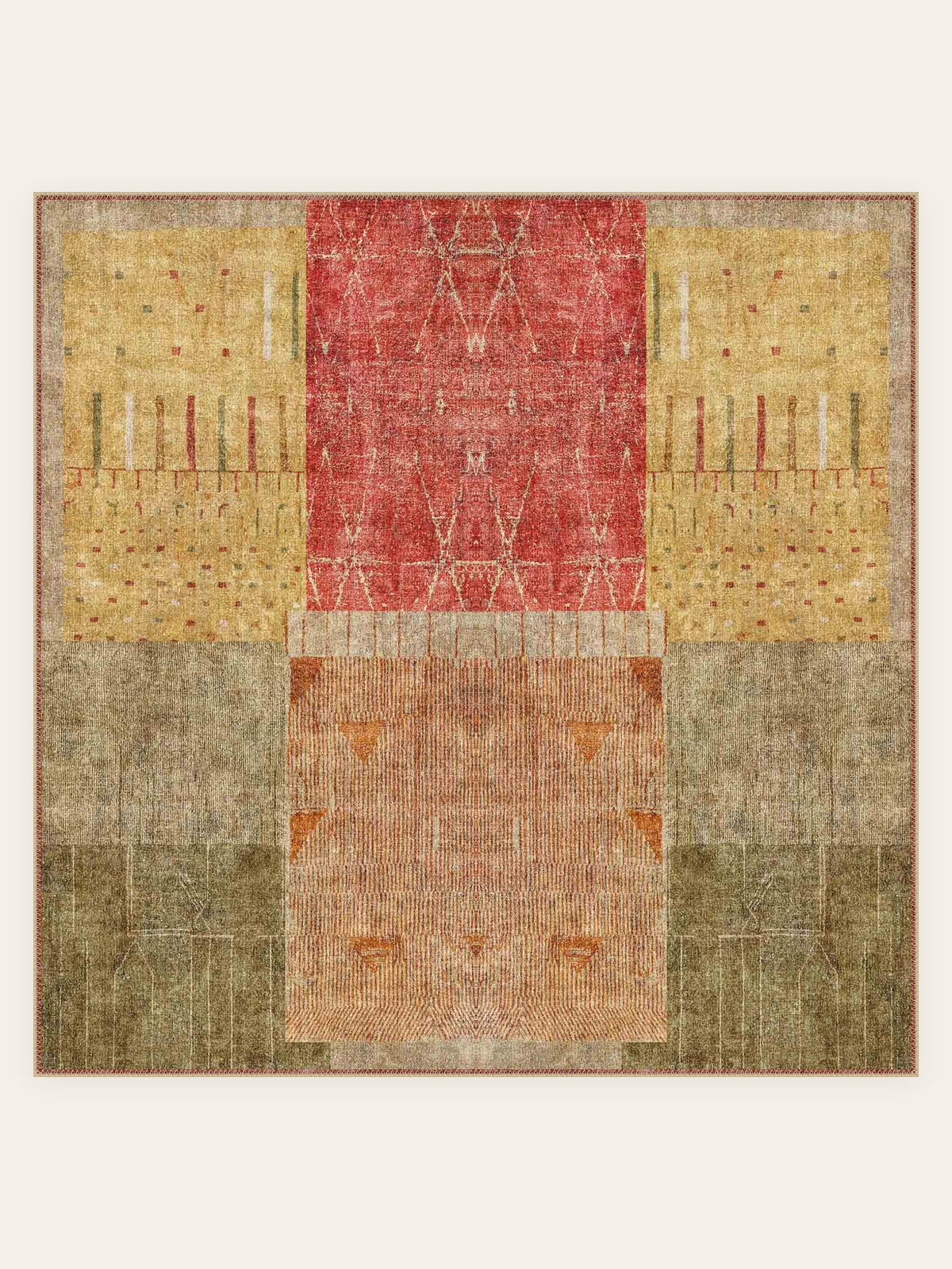 Tapis lavable Gabbeh Harvest, forme carrée, vu de dessus