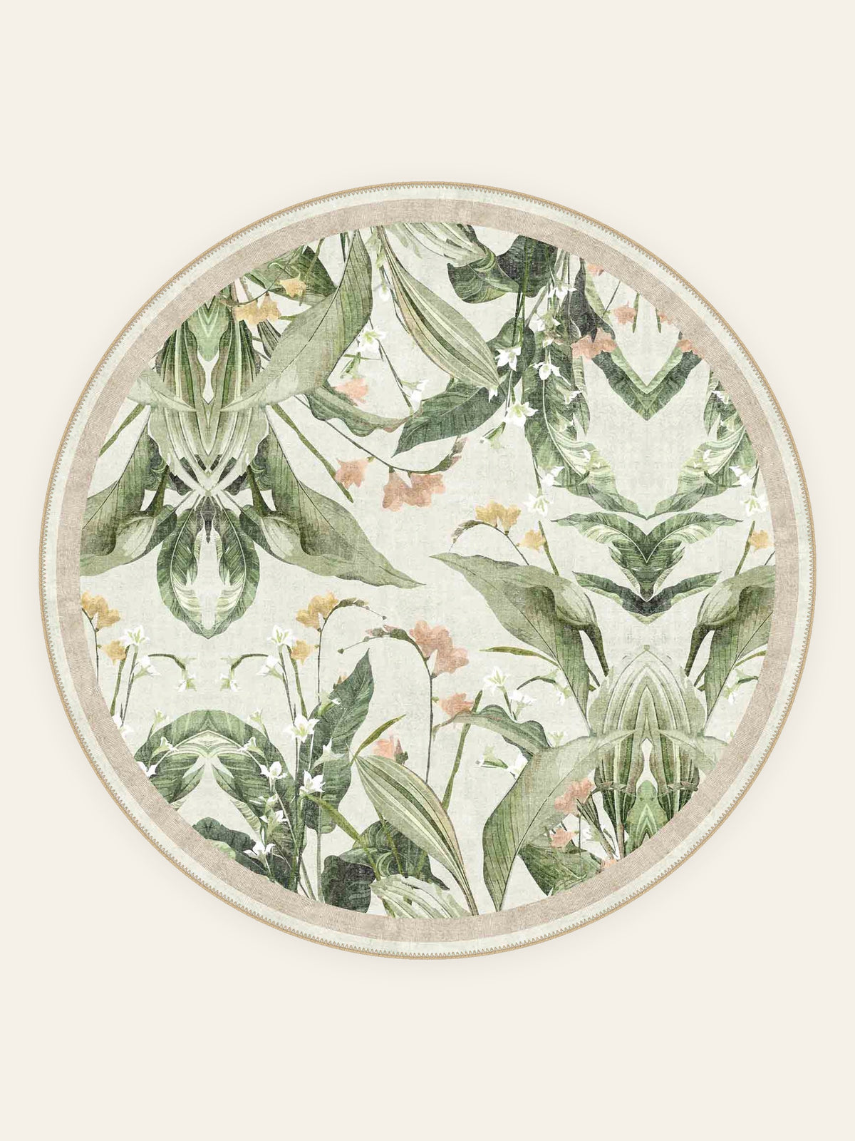 Orchid Grove washable rug, round shape, top view