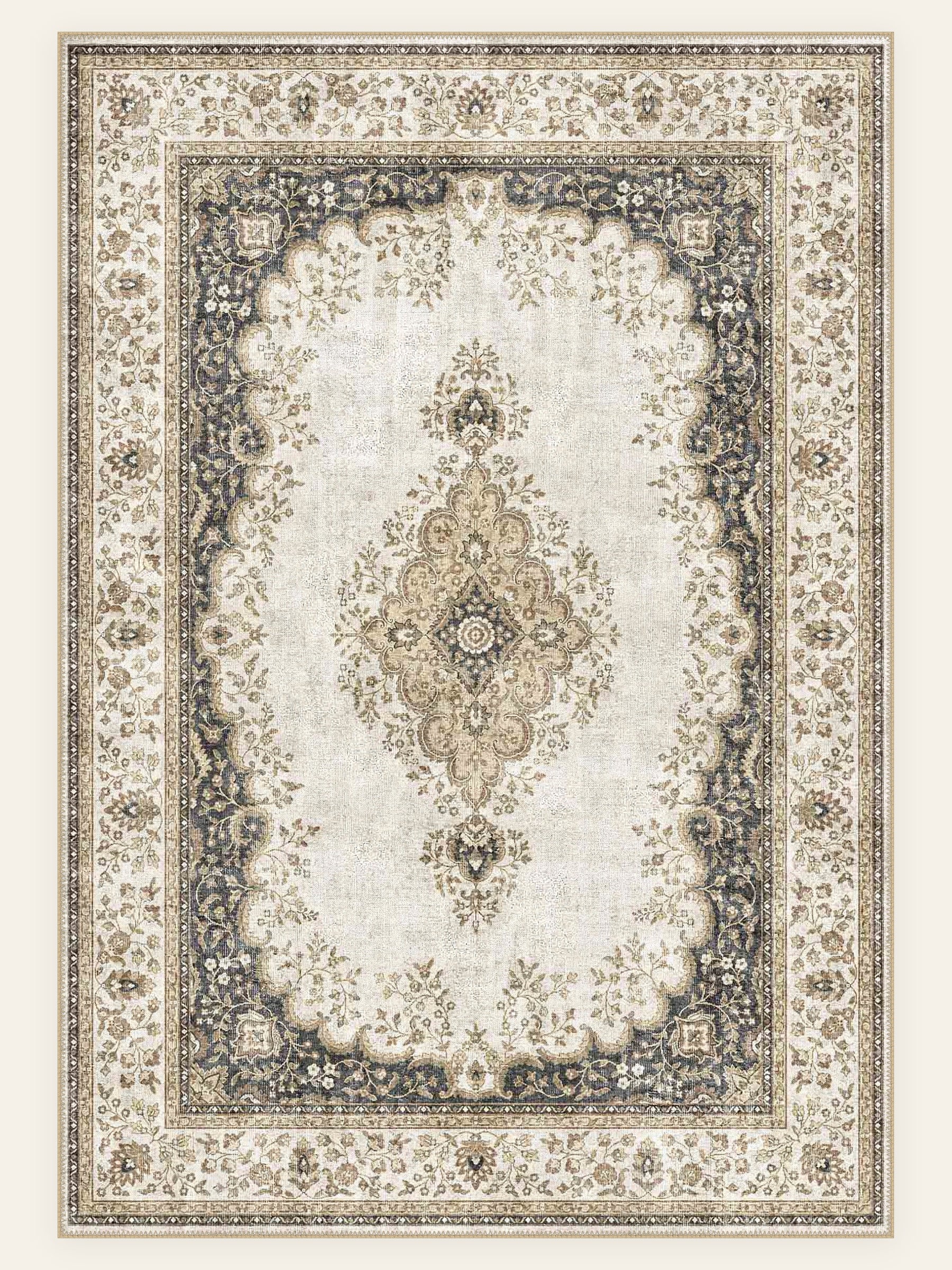 Kerman Pearl washable rug, rectangle shape, top view