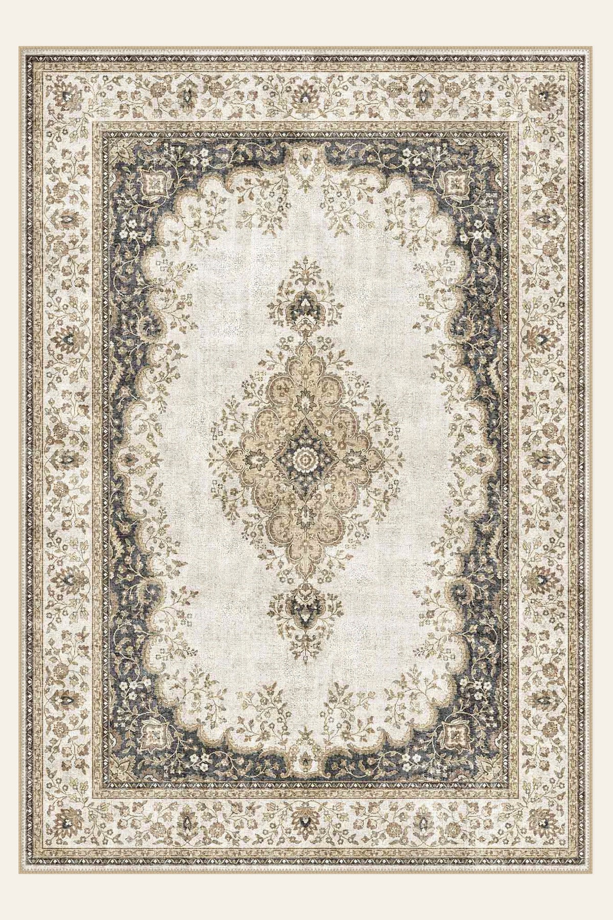 Kerman Pearl washable rug, rectangle shape, top view