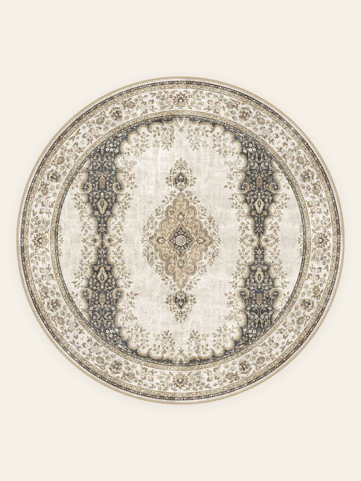 Kerman Pearl washable rug, round shape, top view