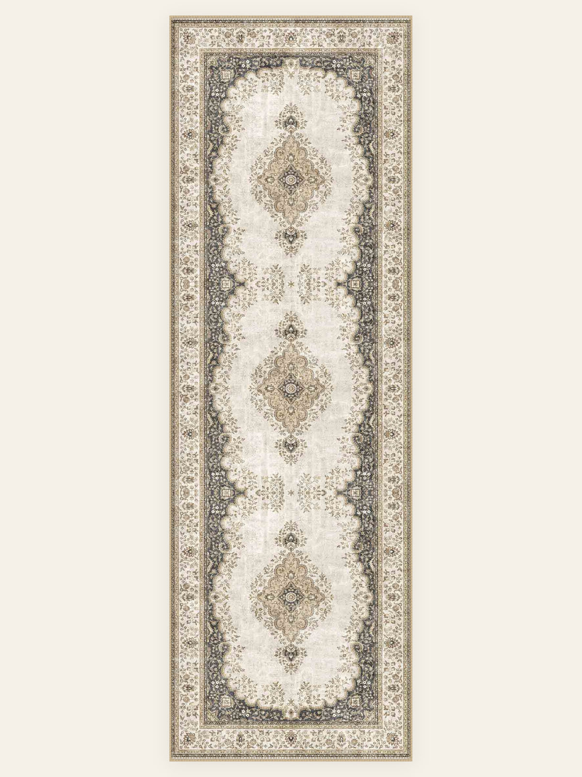 Kerman Pearl washable rug, runner shape, top view