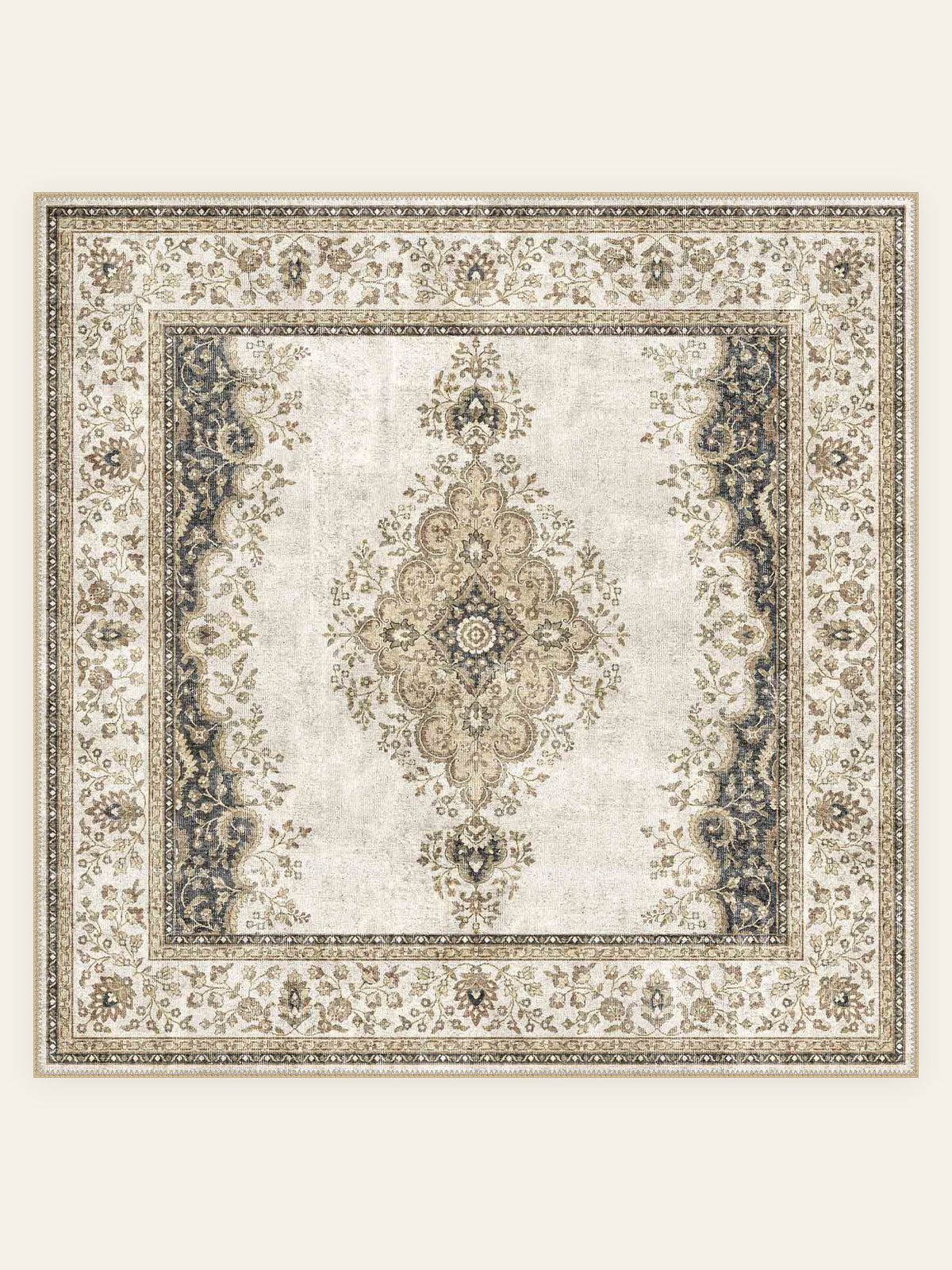 Tapis lavable Kerman Pearl, forme carrée, vu de dessus