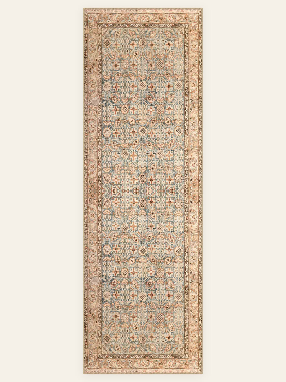 Apricot Herati washable rug, runner shape, top view