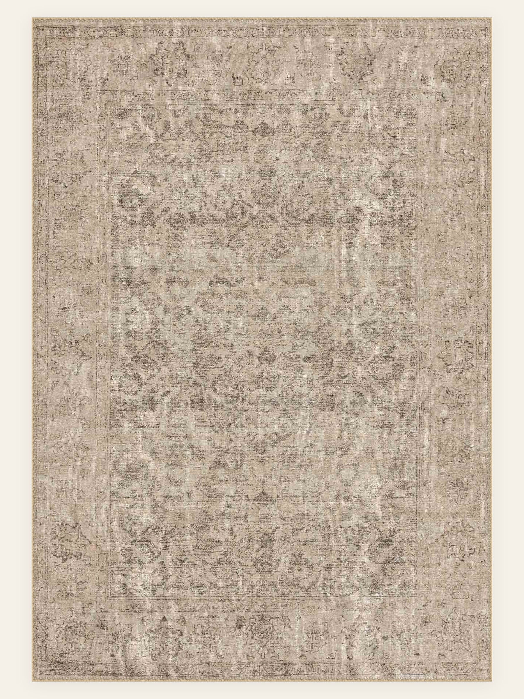 Taupe Medallion washable rug, rectangle shape, top view