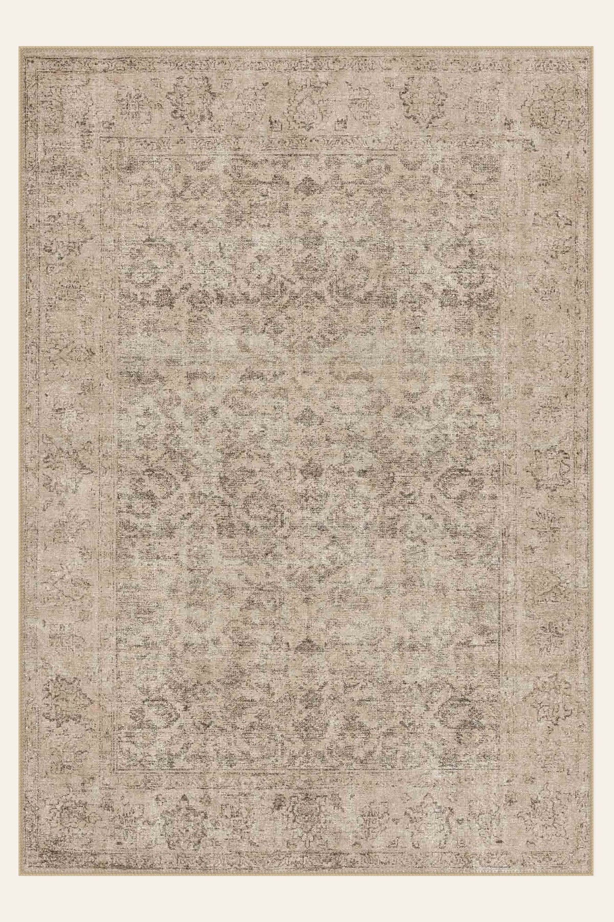 Taupe Medallion washable rug, rectangle shape, top view
