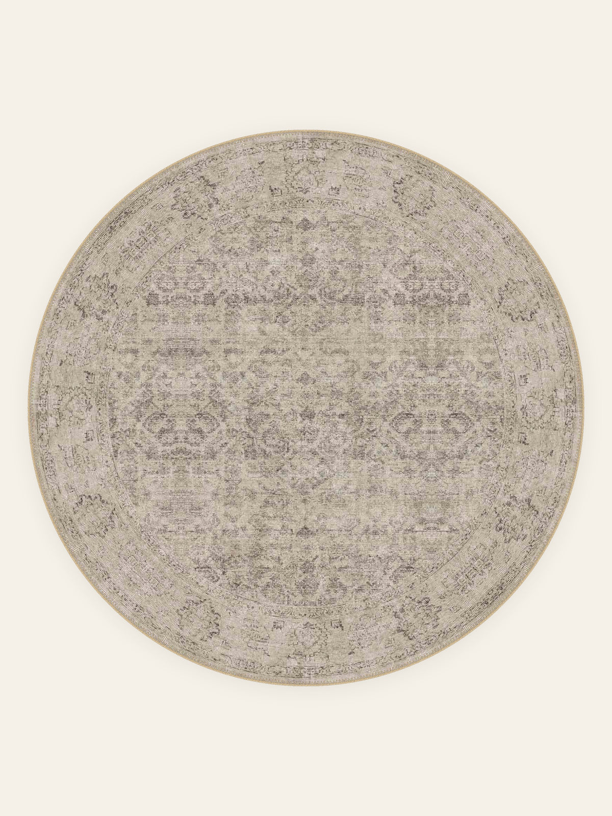 Taupe Medallion washable rug, round shape, top view