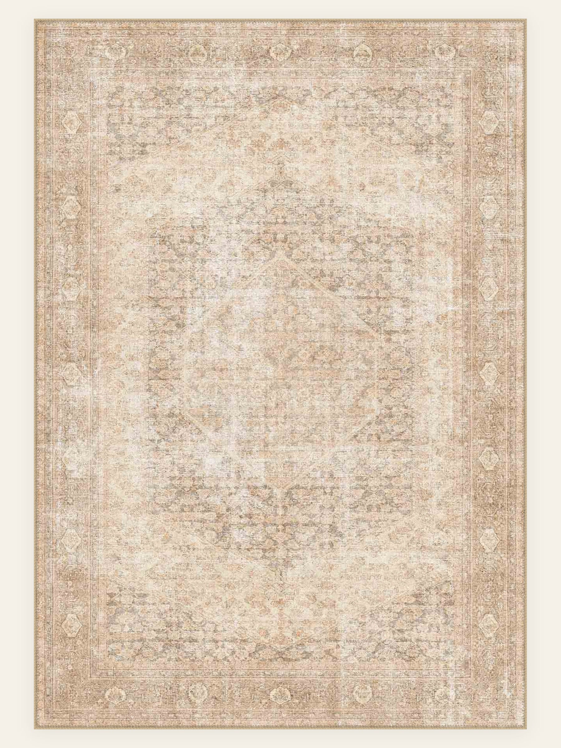 Blush Antique washable rug, rectangle shape, top view