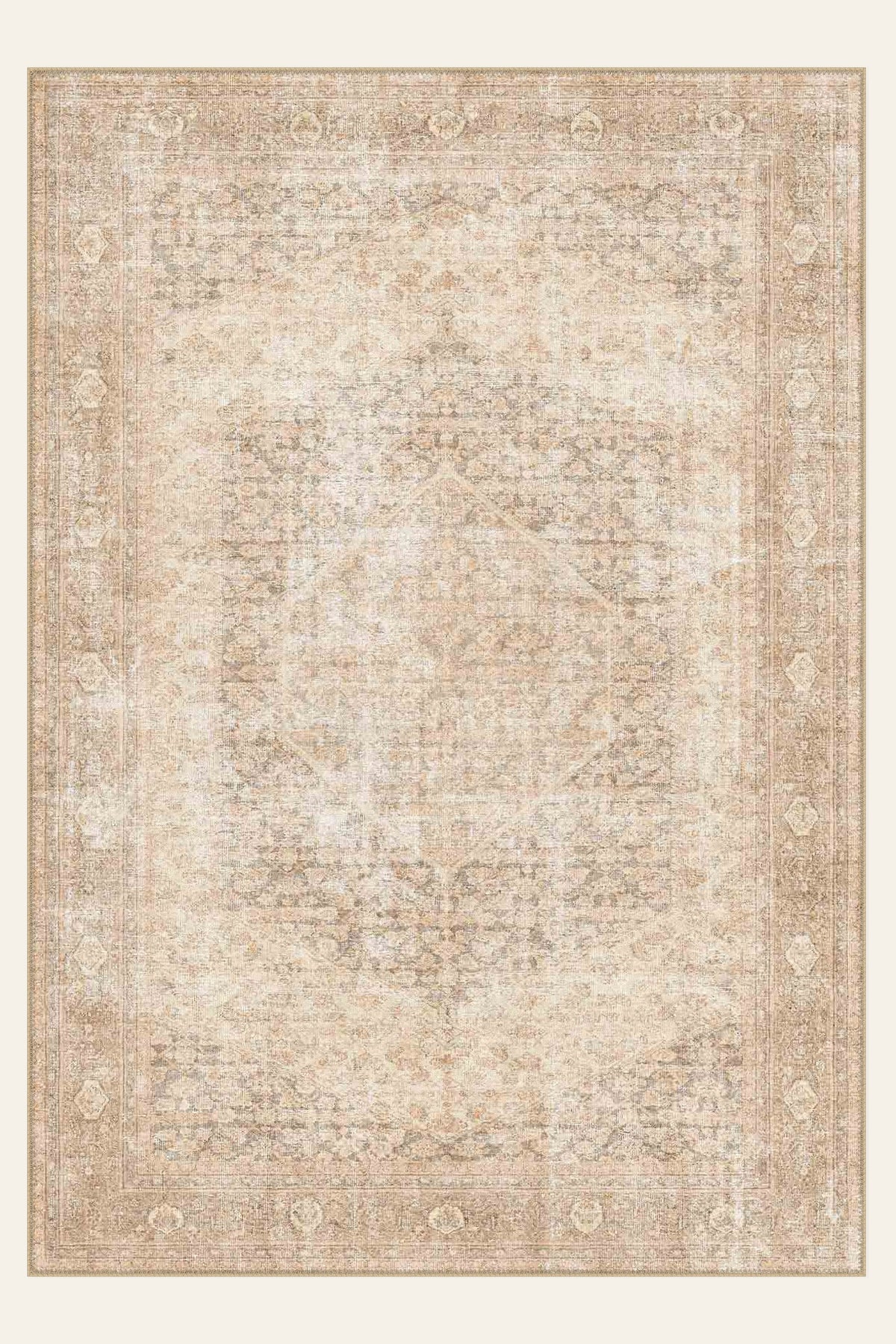 Blush Antique washable rug, rectangle shape, top view