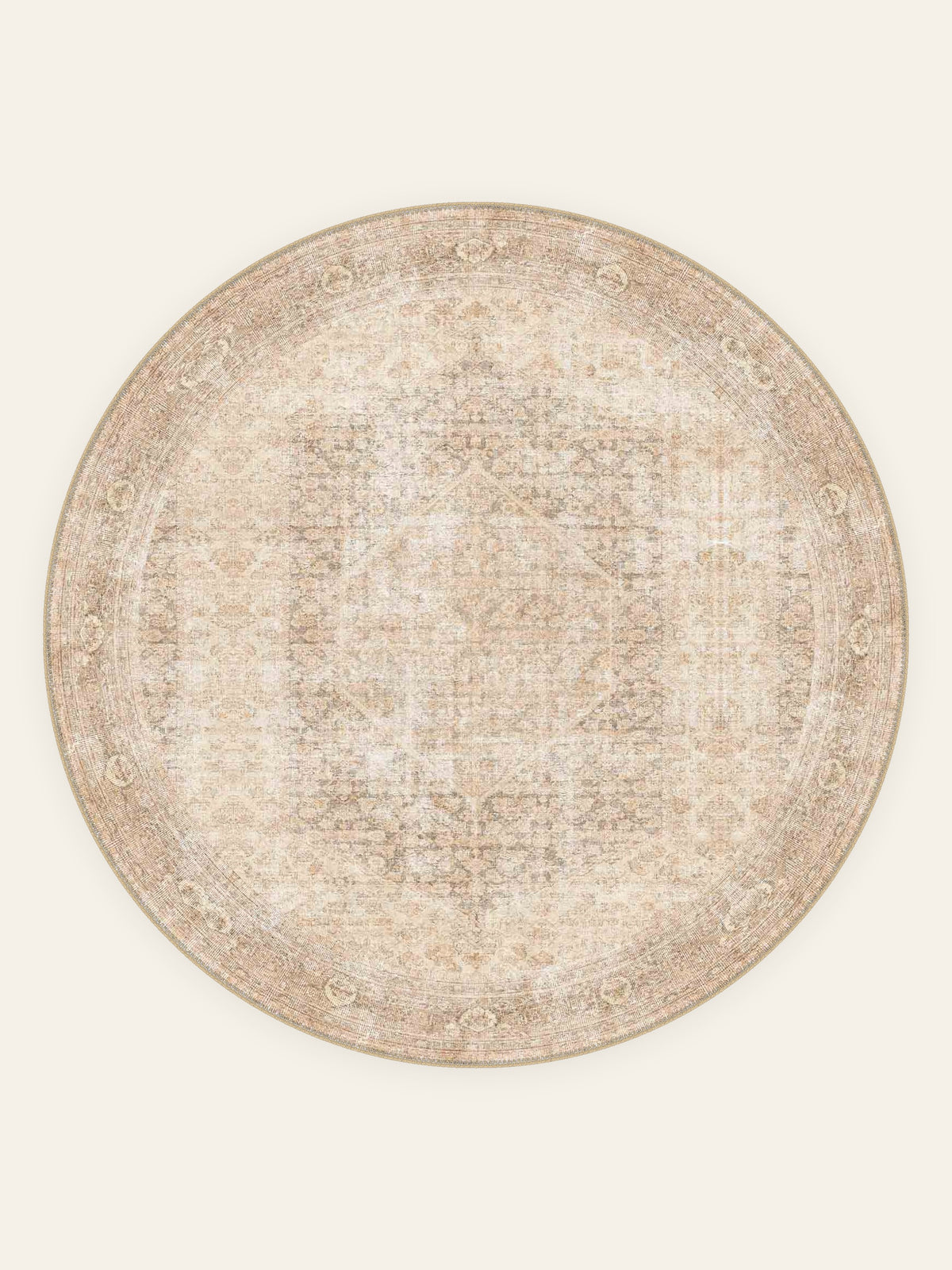 Blush Antique washable rug, round shape, top view