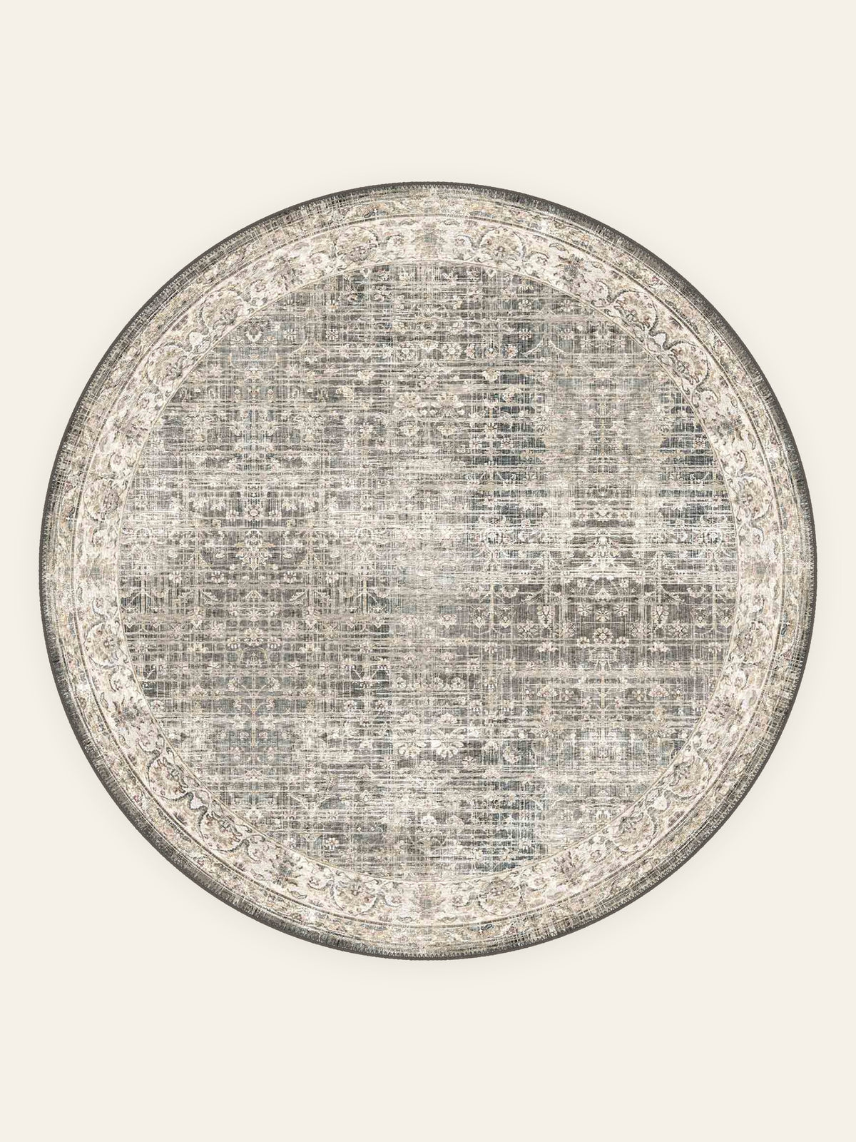 Silver Relic washable rug, round shape, top view