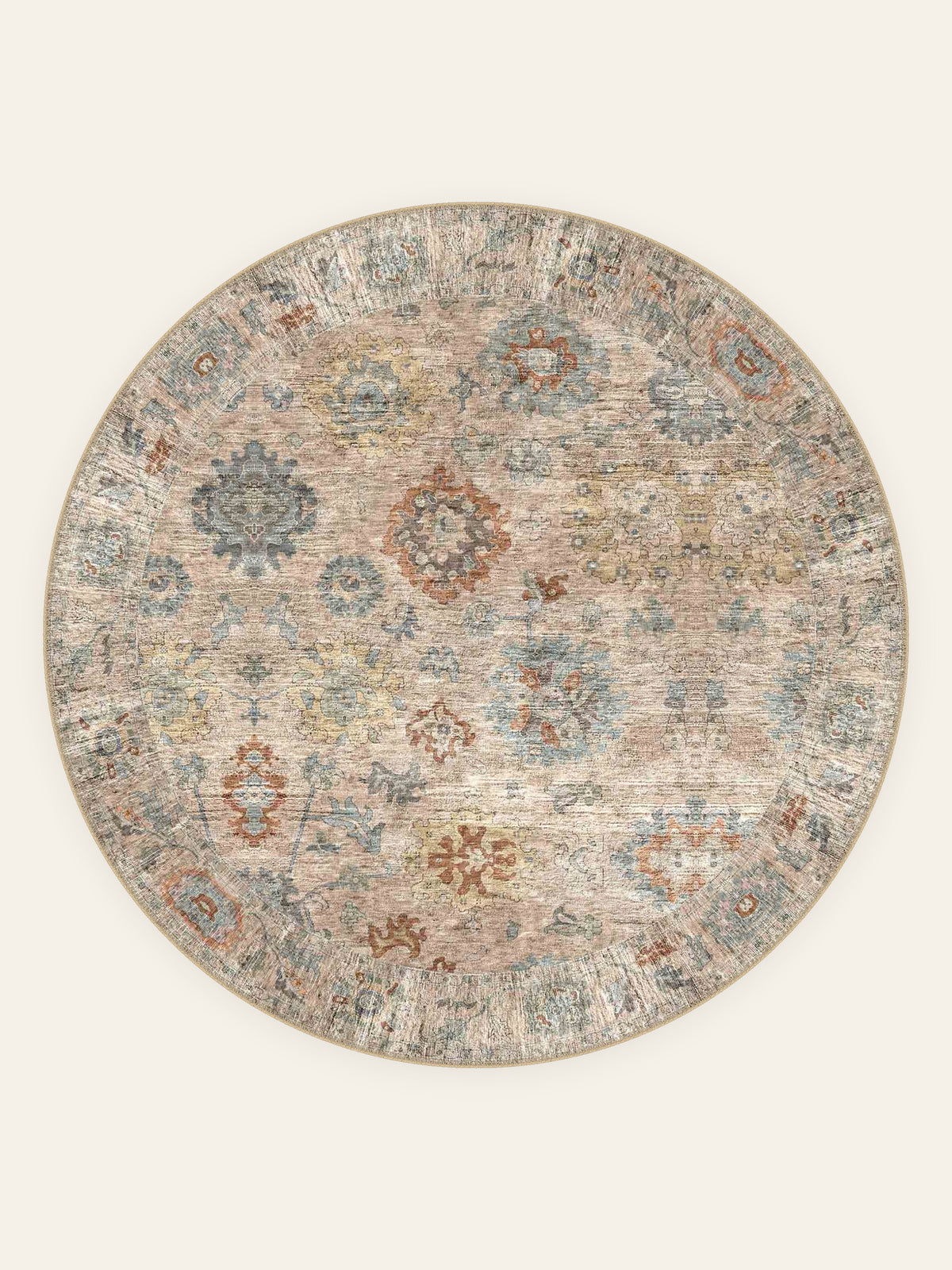 Pastel Anatolia washable rug, round shape, top view