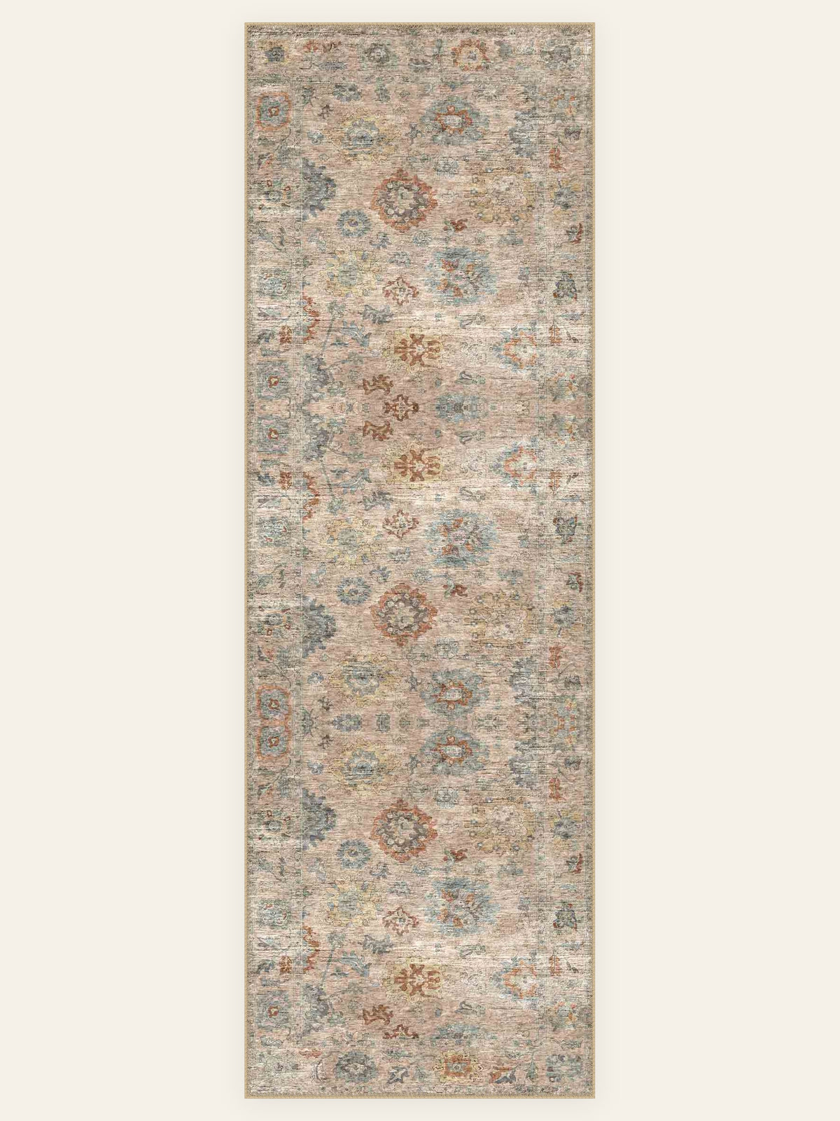 Pastel Anatolia washable rug, runner shape, top view