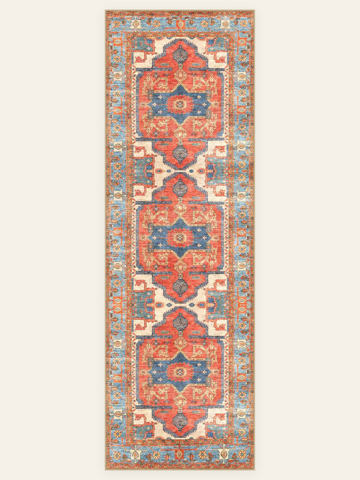 Serapi Crimson washable rug, runner shape, top view