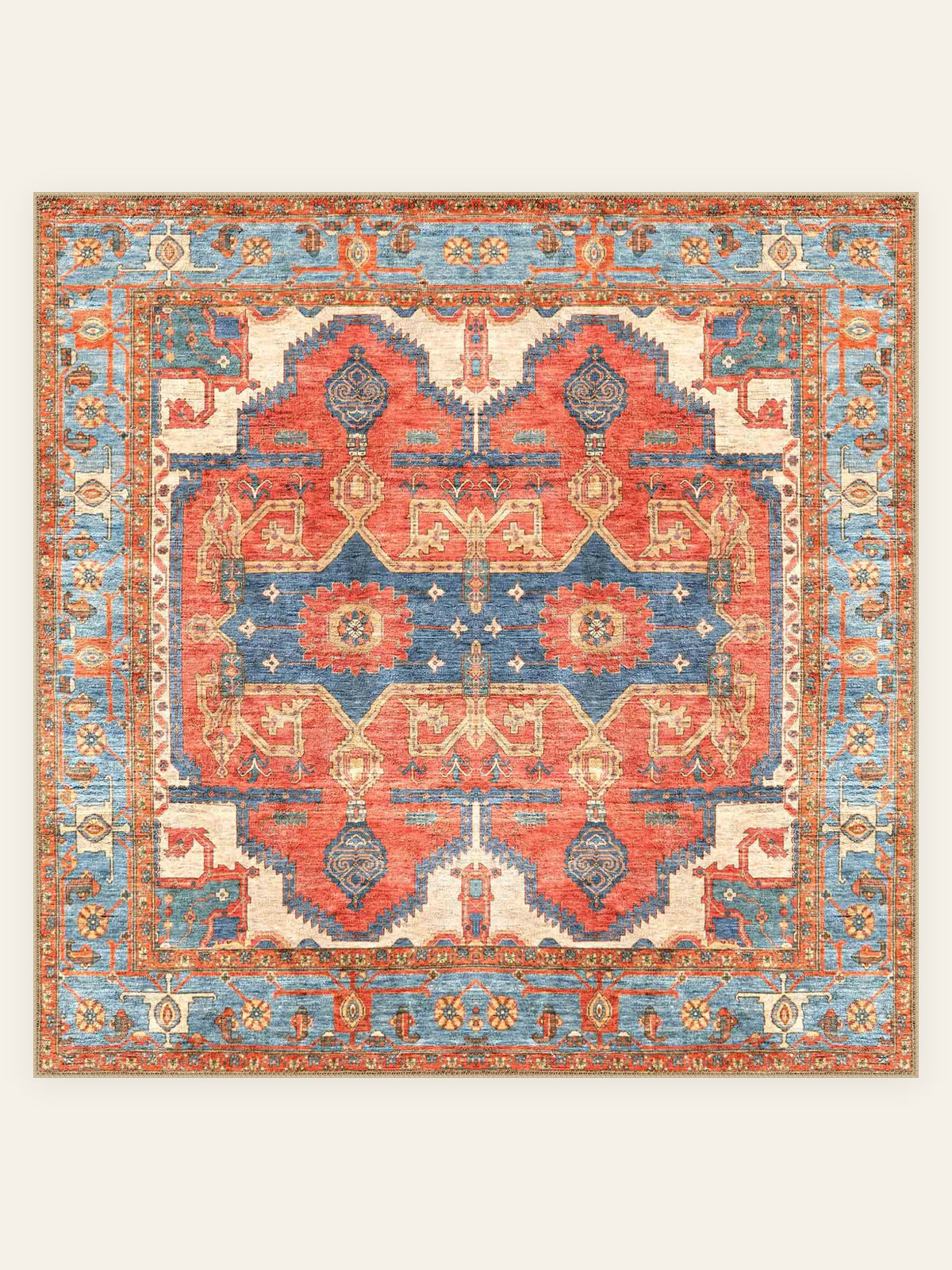 Tapis lavable Serapi Crimson, forme carrée, vu de dessus