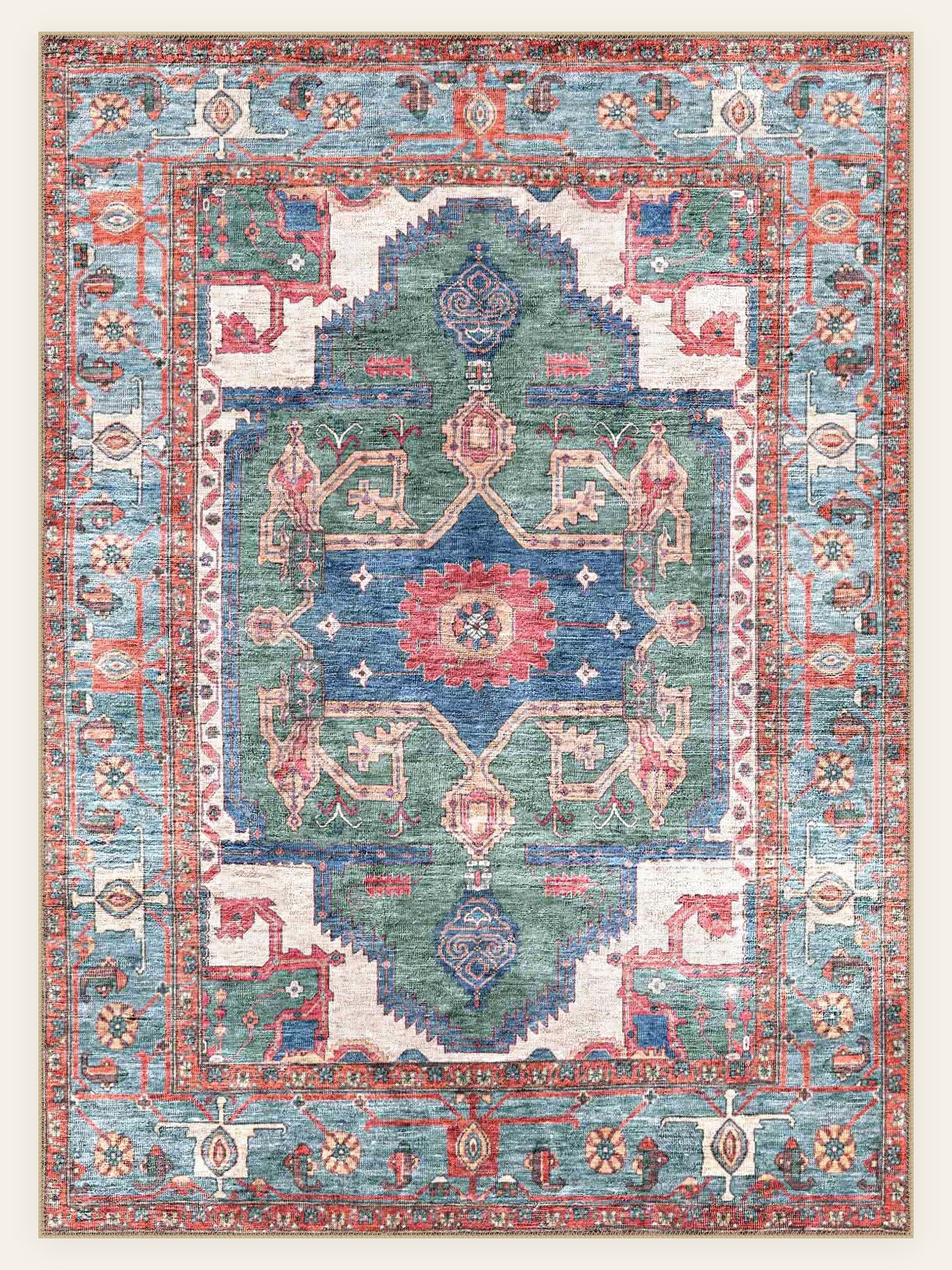 Serapi Forest washable rug, rectangle shape, top view
