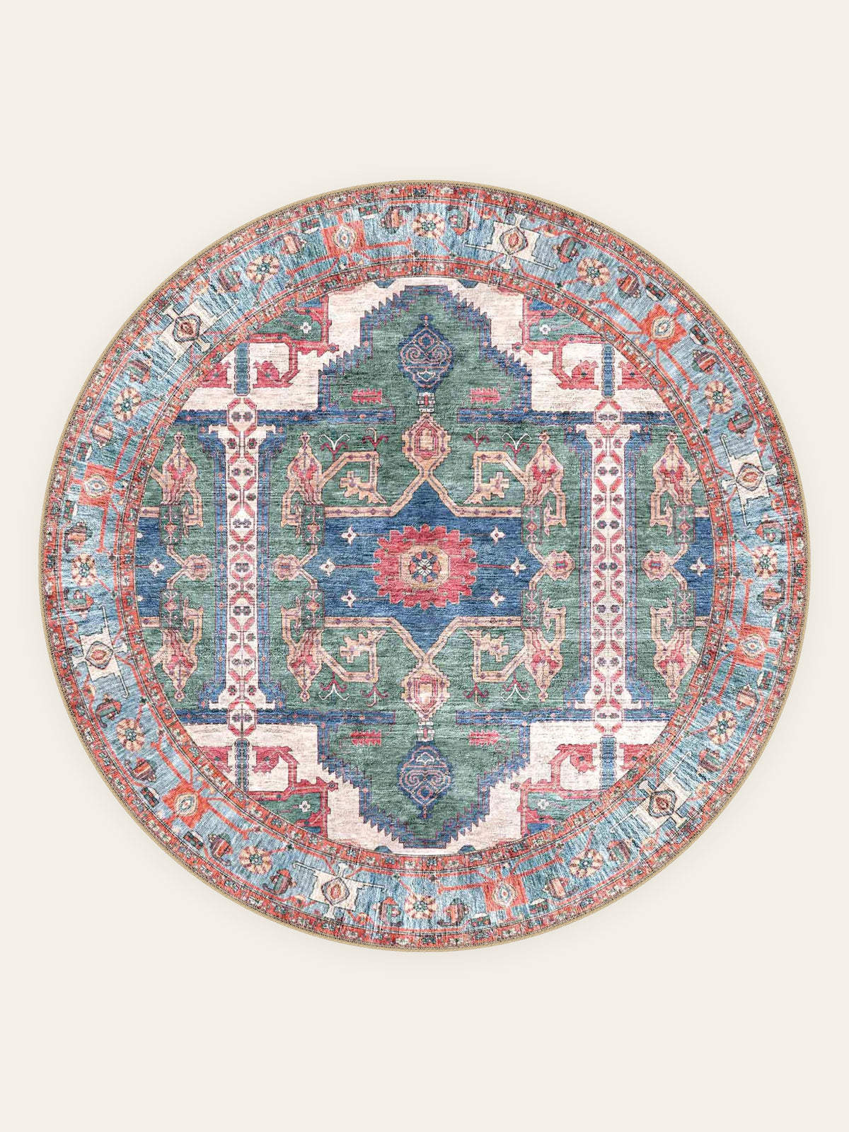 Serapi Forest washable rug, round shape, top view