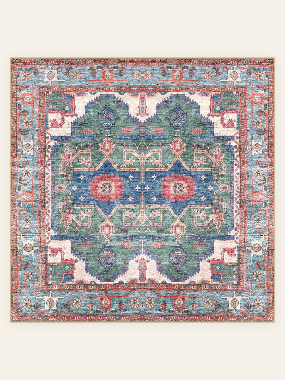 Serapi Forest washable rug, square shape, top view
