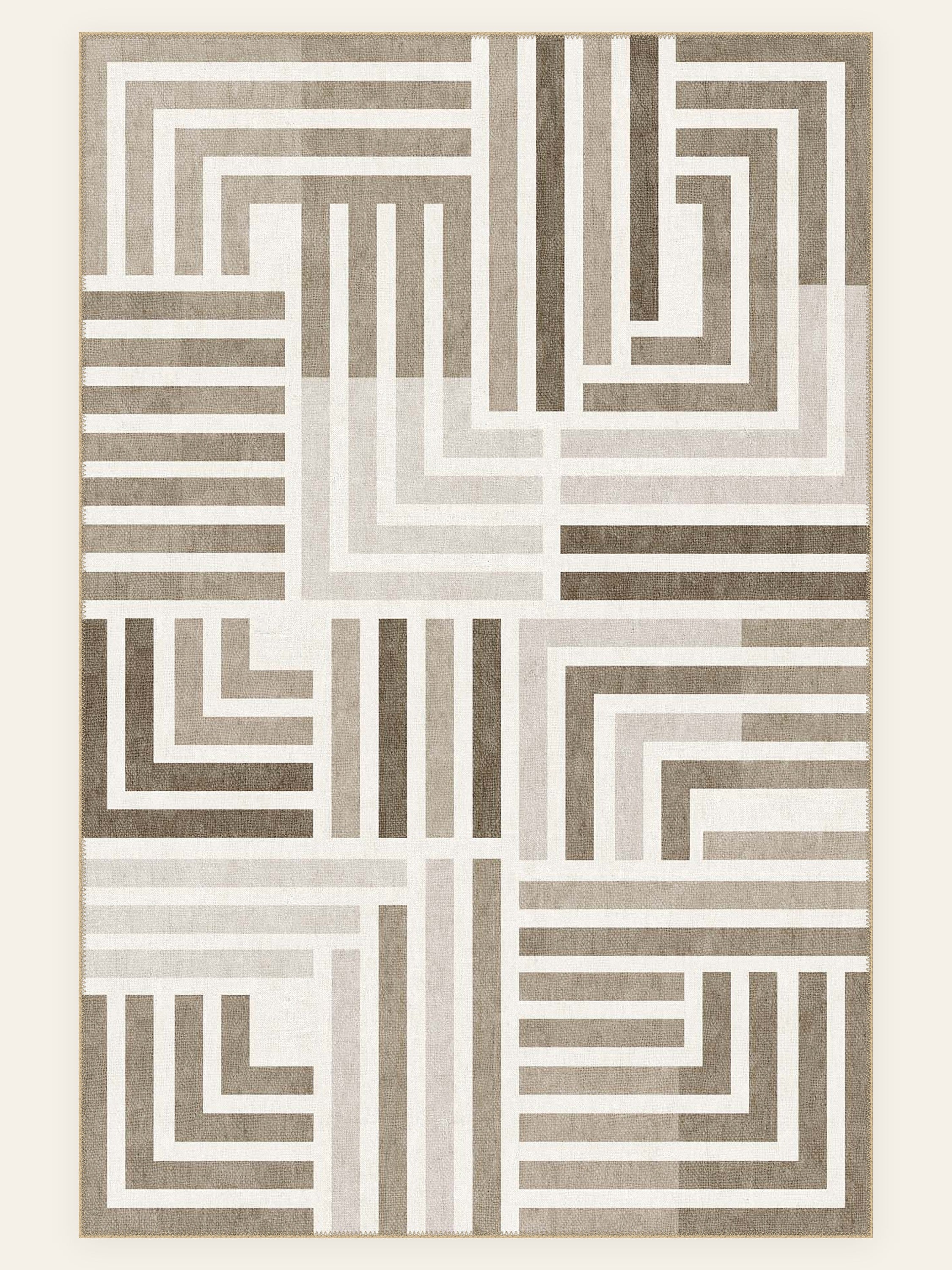 Maze Lines washable rug, rectangle shape, top view