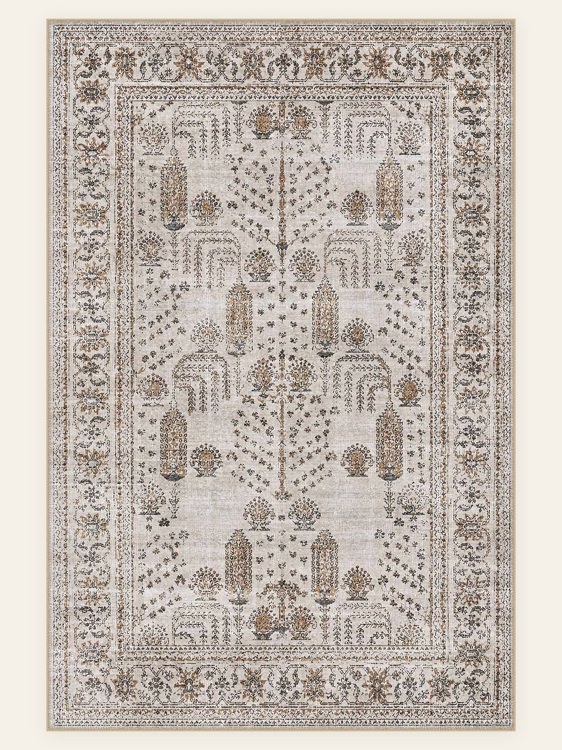 Botanical Panel washable rug, rectangle shape, top view