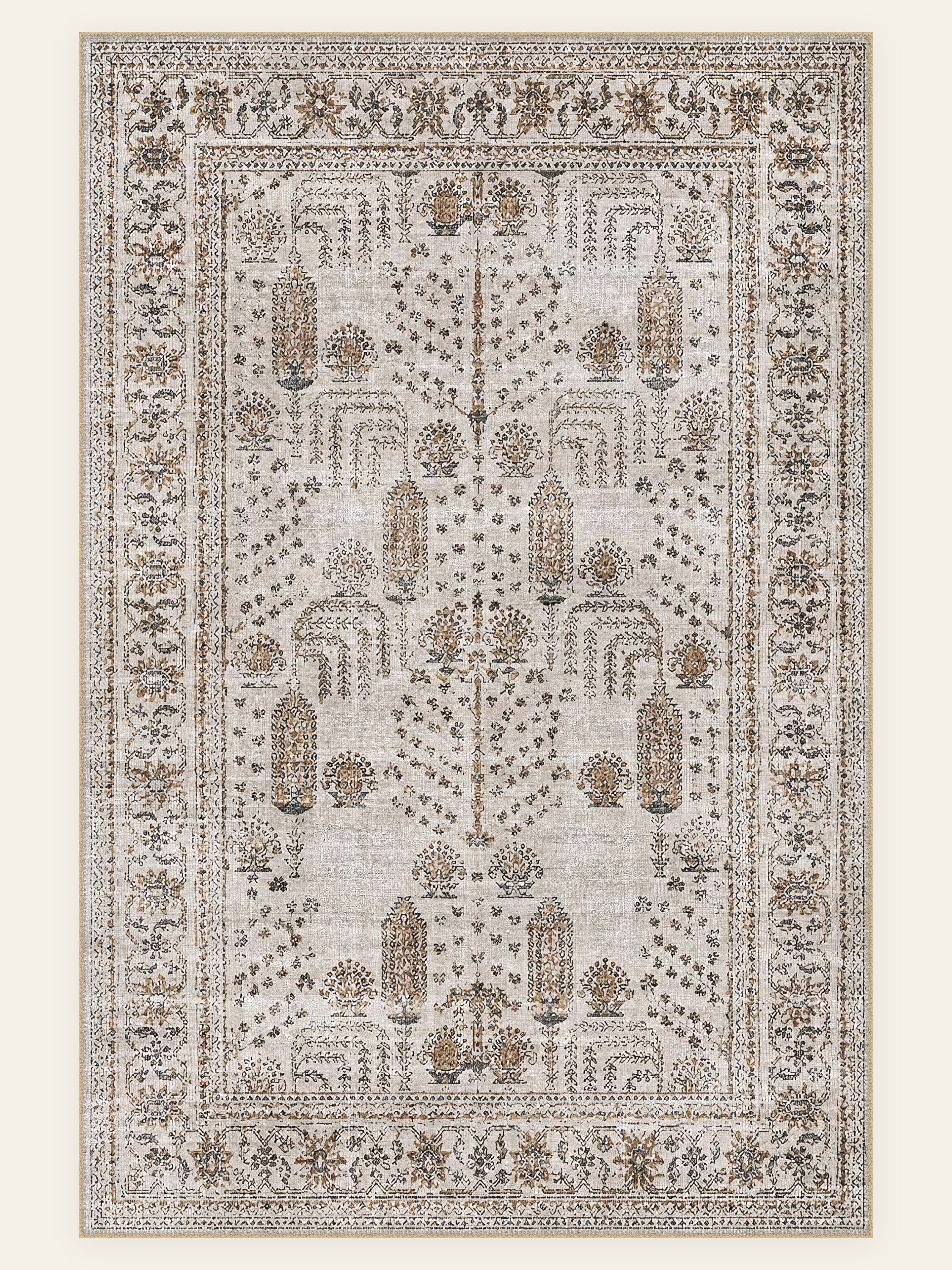 Botanical Panel washable rug, rectangle shape, top view