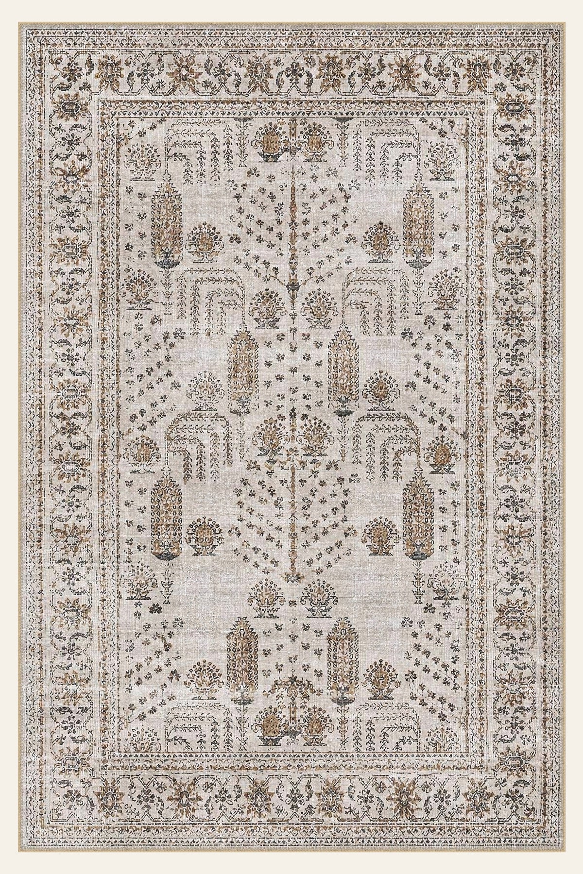 Botanical Panel washable rug, rectangle shape, top view