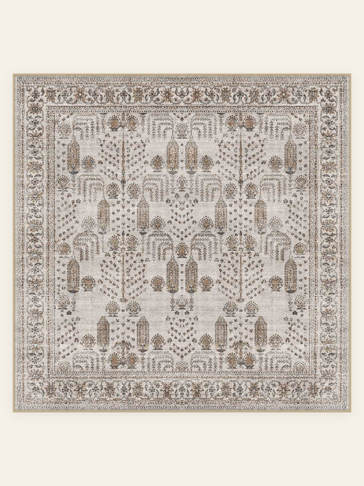 Waschbarer Teppich Botanical Panel, quadratische Form, Draufsicht