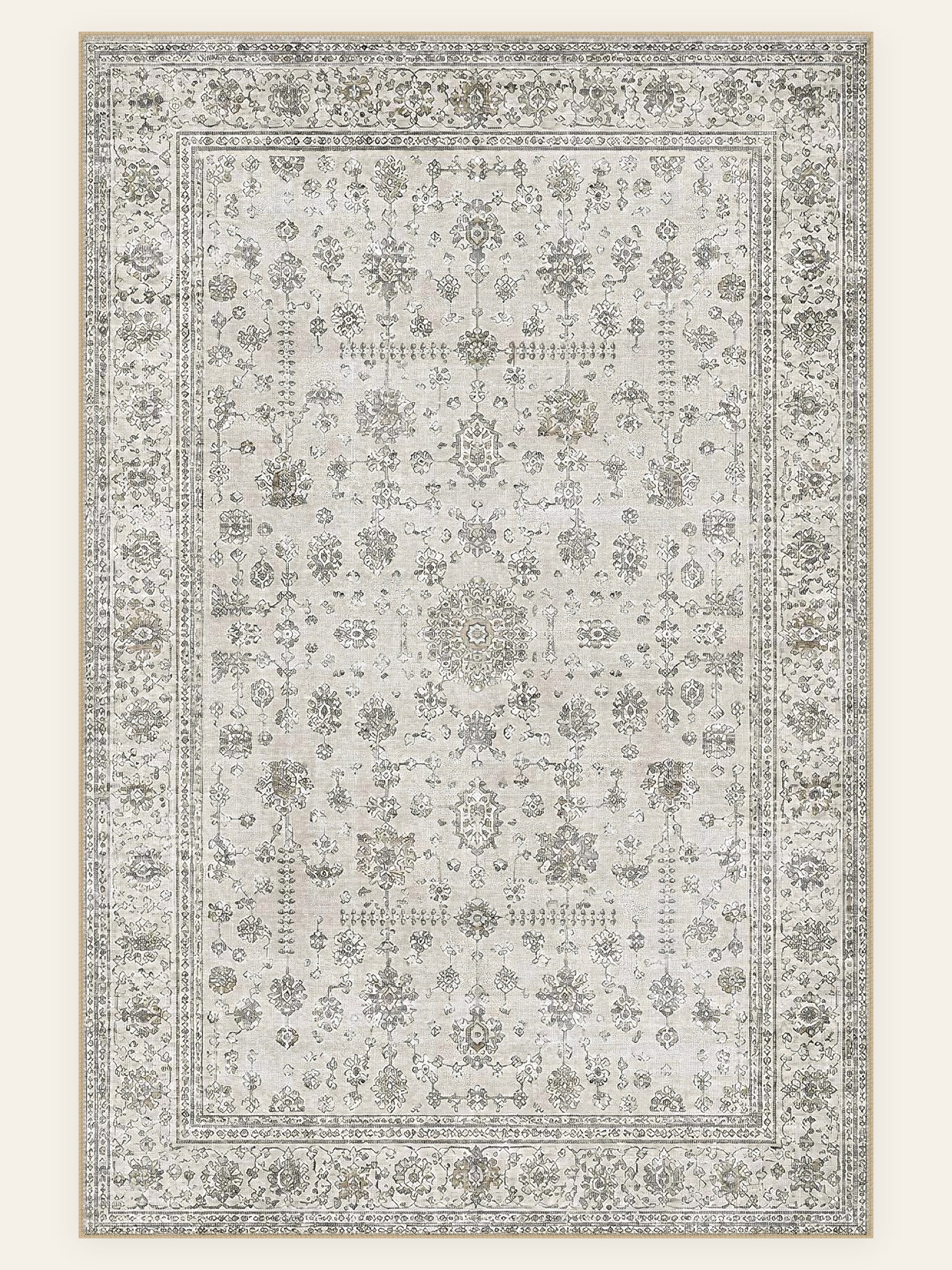 Damask Fog washable rug, rectangle shape, top view