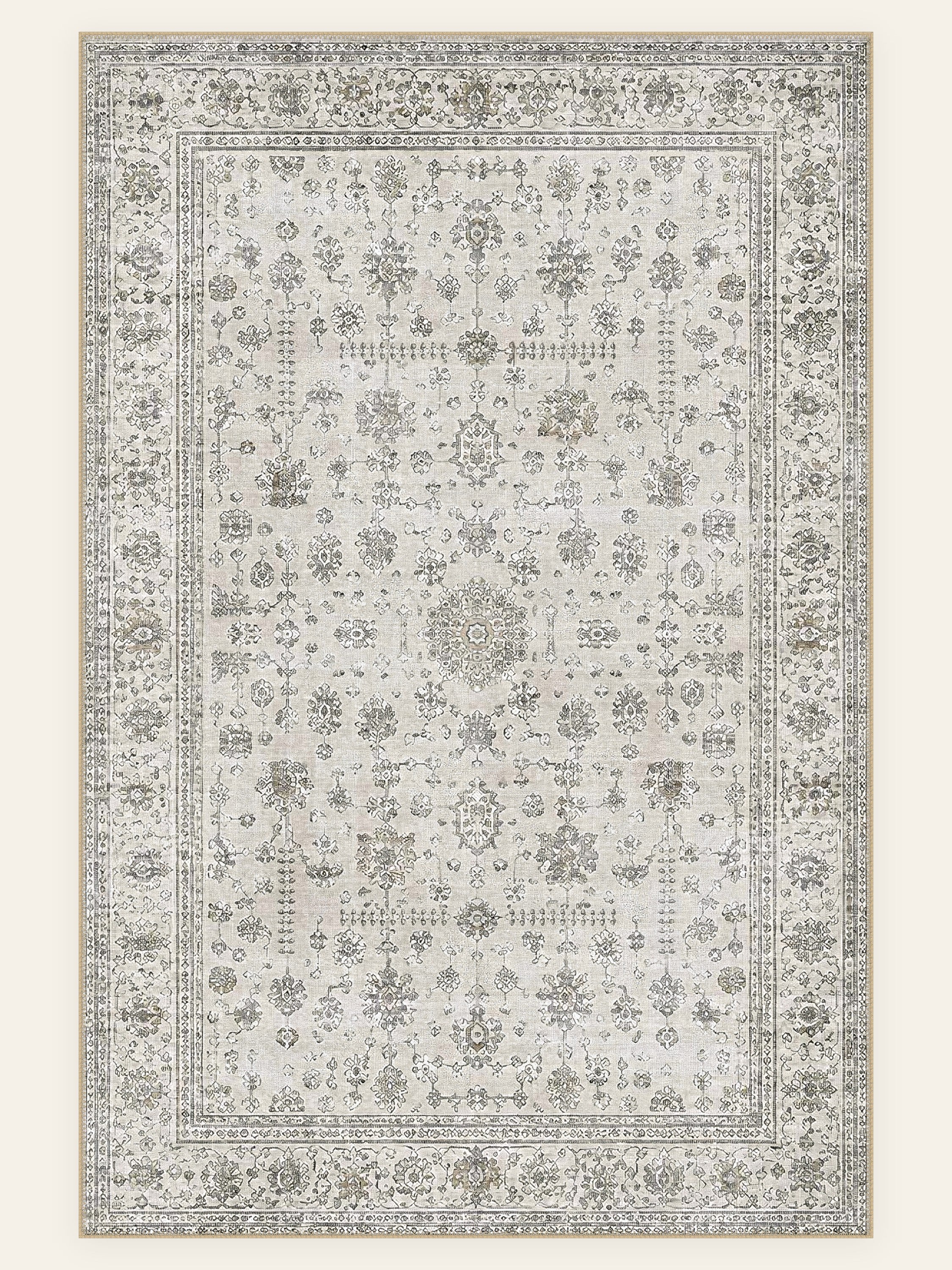 Damask Fog washable rug, rectangle shape, top view