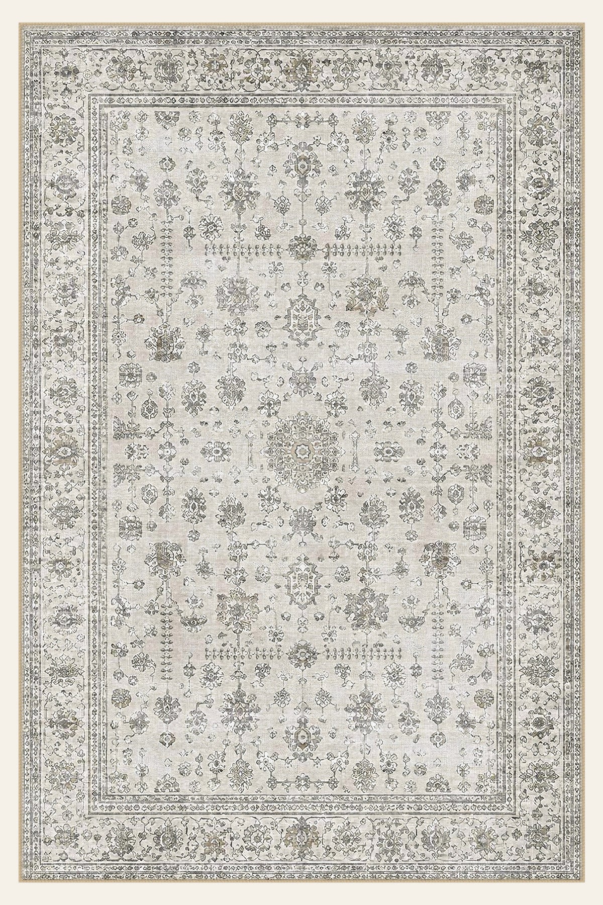 Wasbaar vloerkleed Damask Fog, rechthoekige vorm, bovenaanzicht