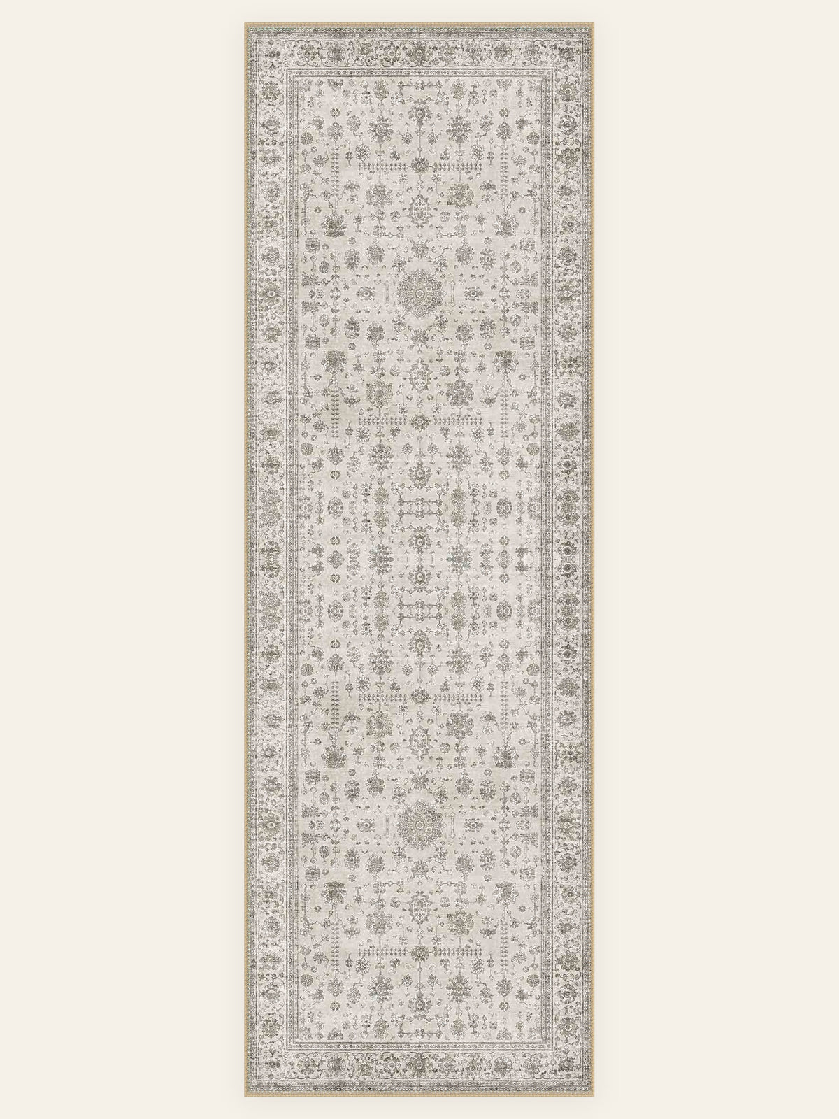 Damask Fog washable rug, runner shape, top view