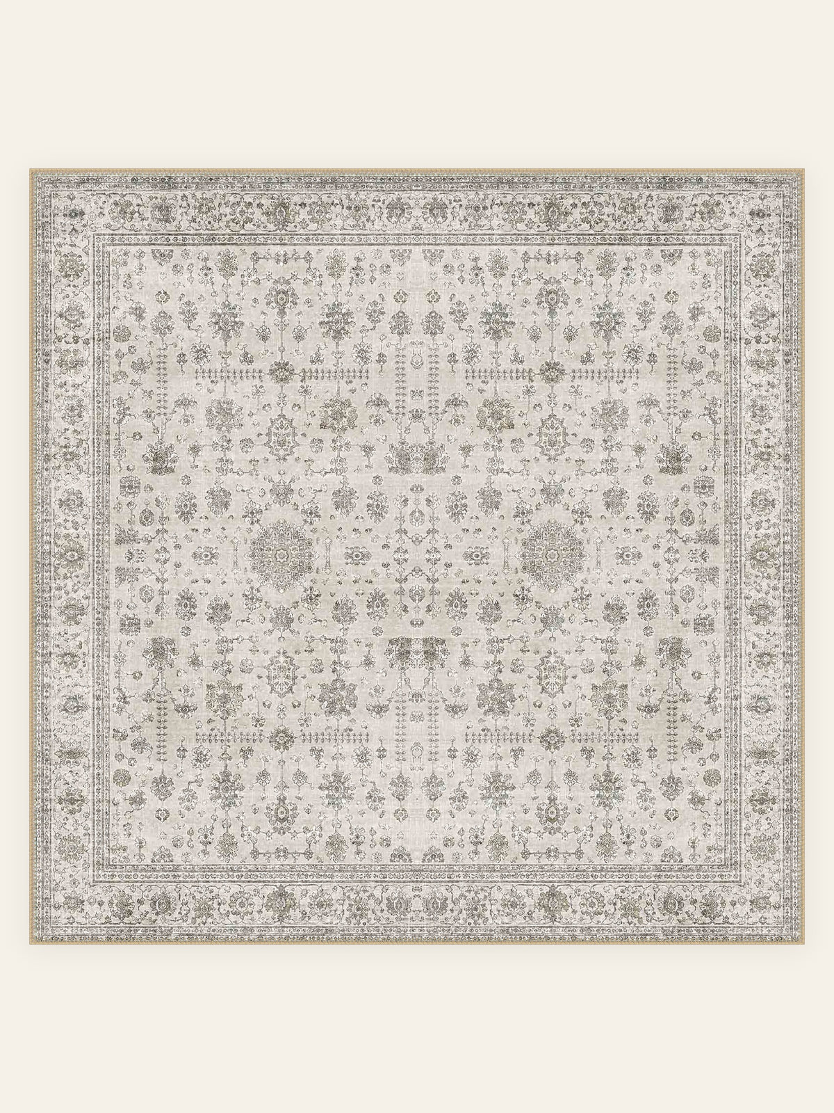 Waschbarer Teppich Damask Fog, quadratische Form, Draufsicht