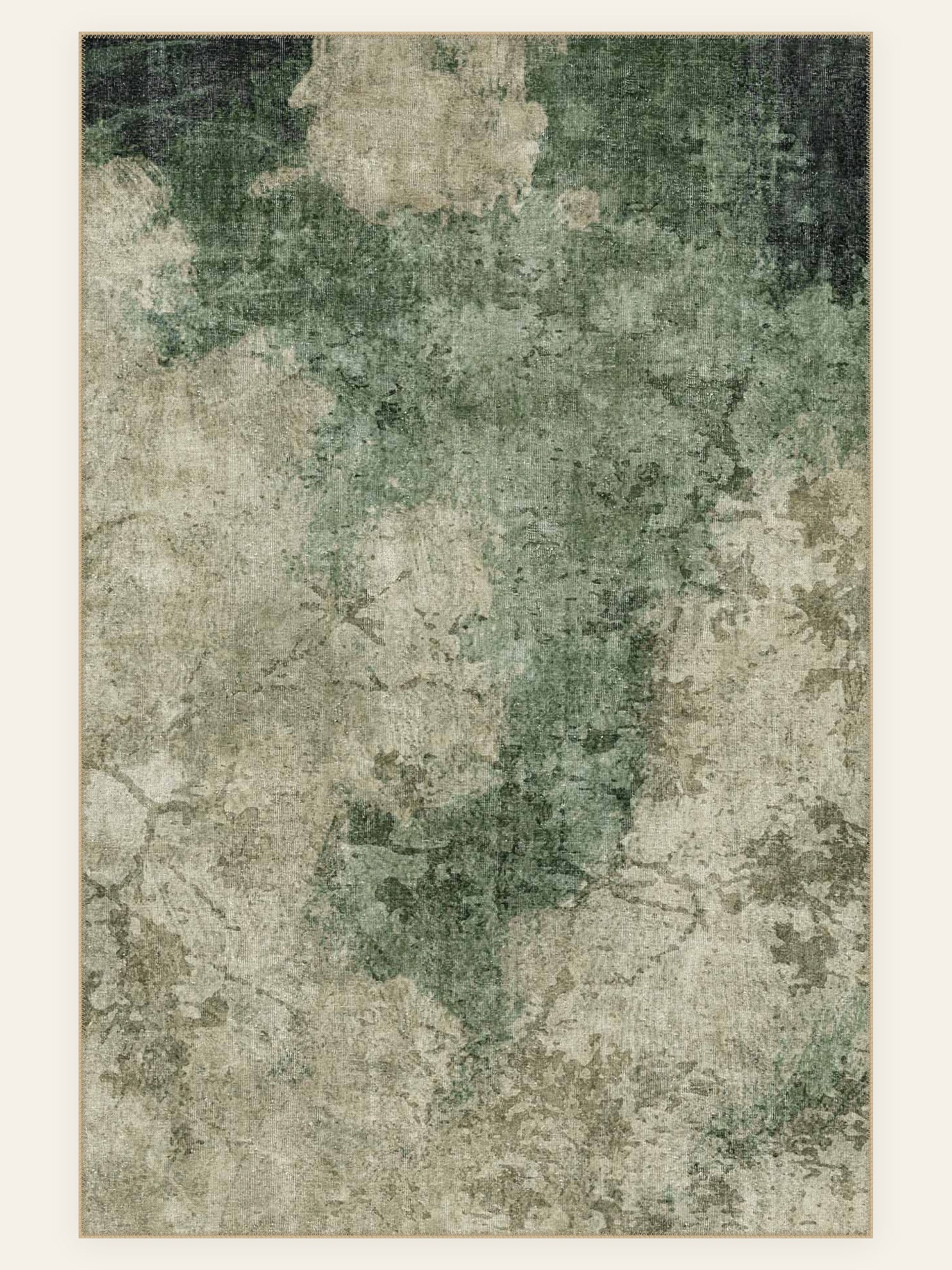 Moss Stone washable rug, rectangle shape, top view