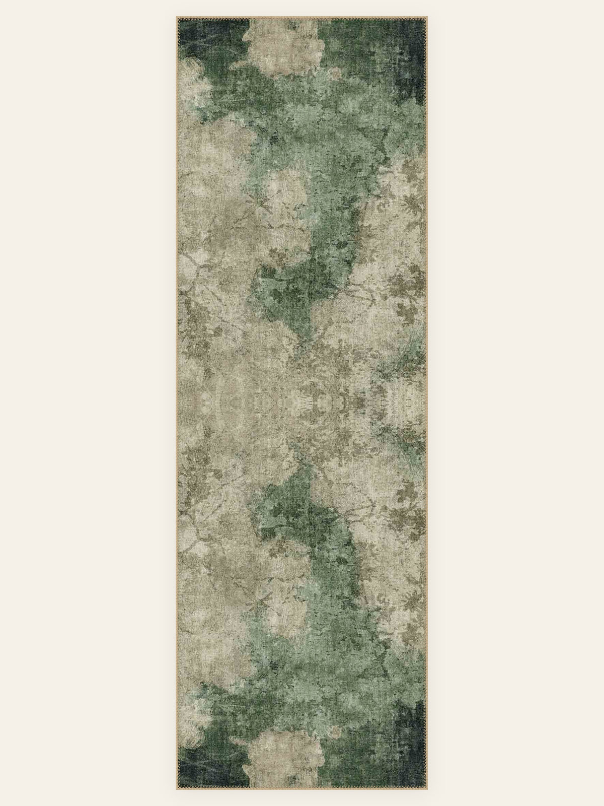 Moss Stone washable rug, runner shape, top view