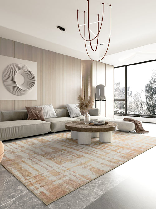Sandstone Weave washable area rug in a styled room, rectangular, low-pile cotton blend